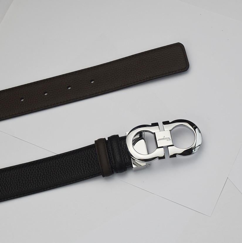 Ferragamo Reversible Men Belt Black /Brown length 120cm +Silver Gancini buckle