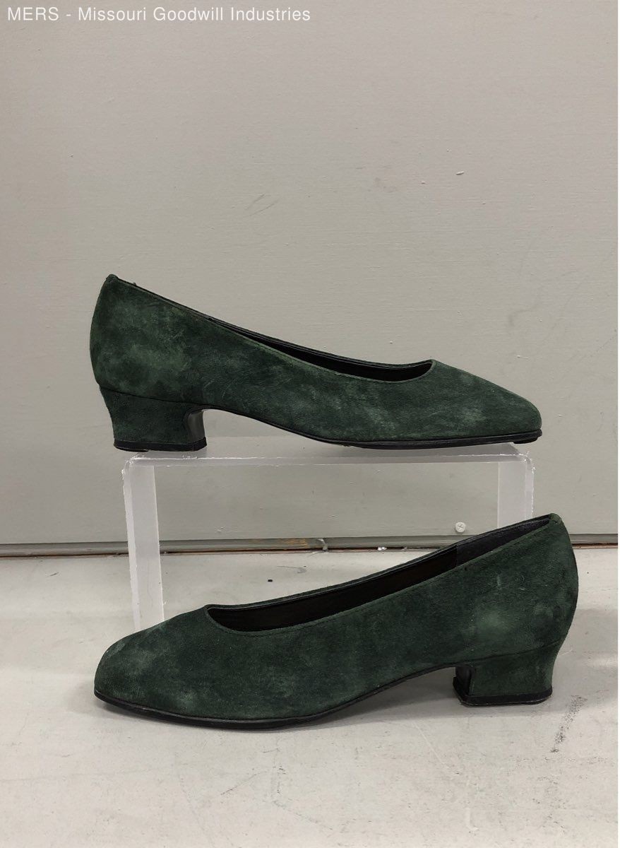 Tacco Forest Green Suede Leather Low Block Heel Pumps Women’s Size 8.5 N