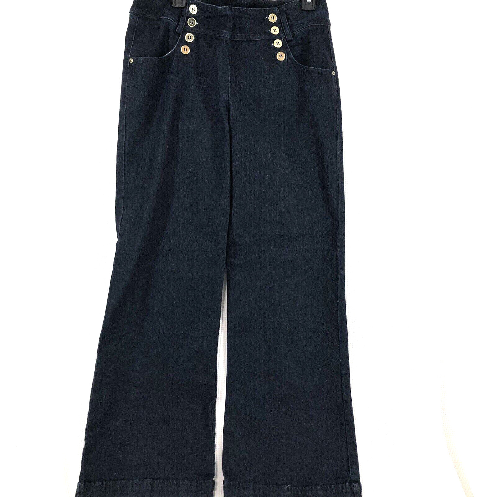 DGH jeans womens 8 blue denim flare leg stretch gold button accent dark wash NWT