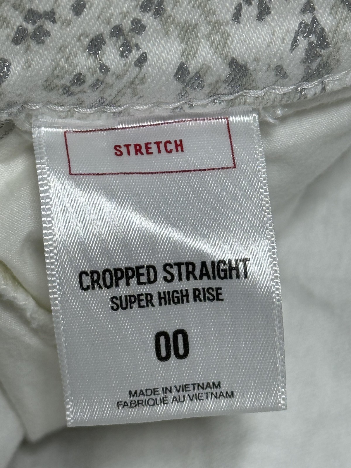 Express Pants Womens 00 White Silver Cropped Straight Super High Rise Snakeskin