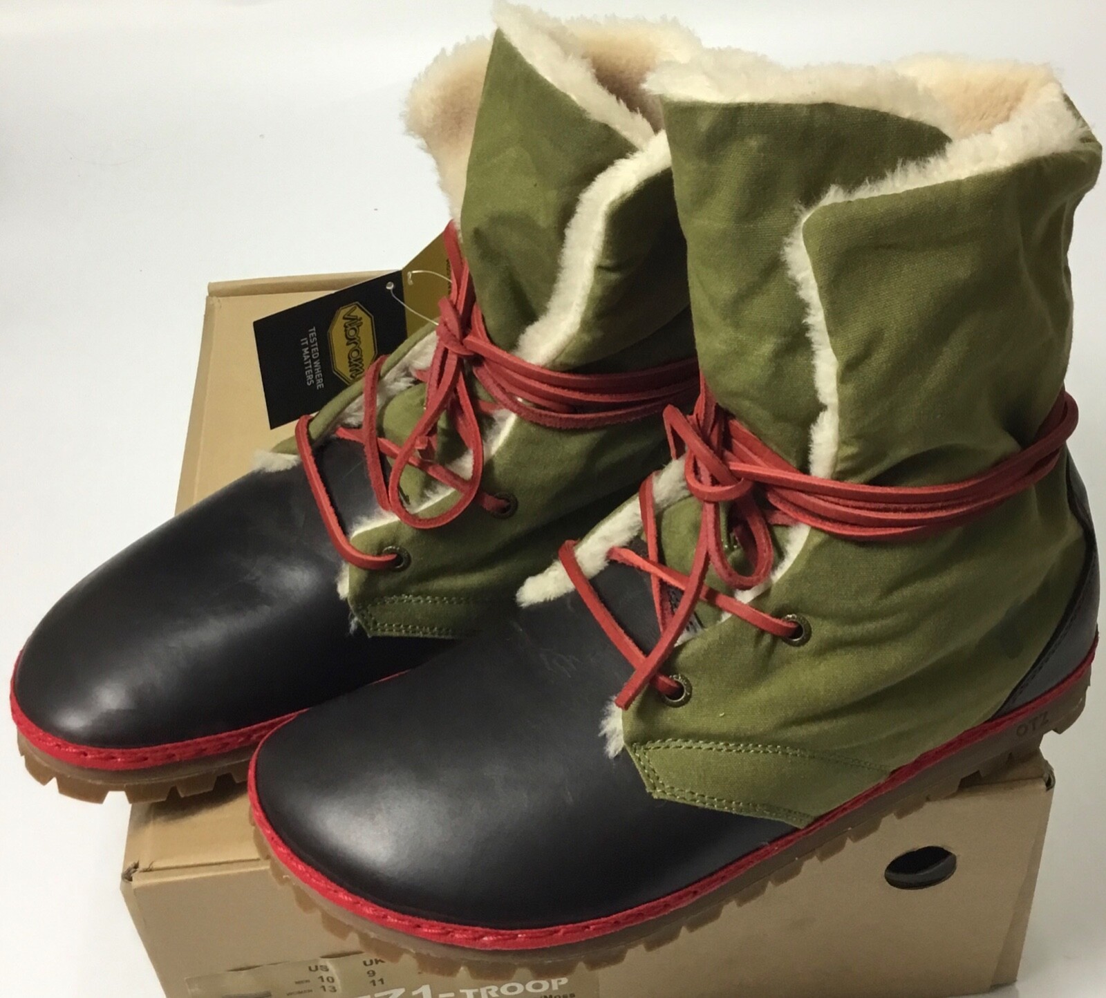 OTZ Troop Vibram Wool Leather Boots 3615V Cognac Moss Green EU 43 US Size 10