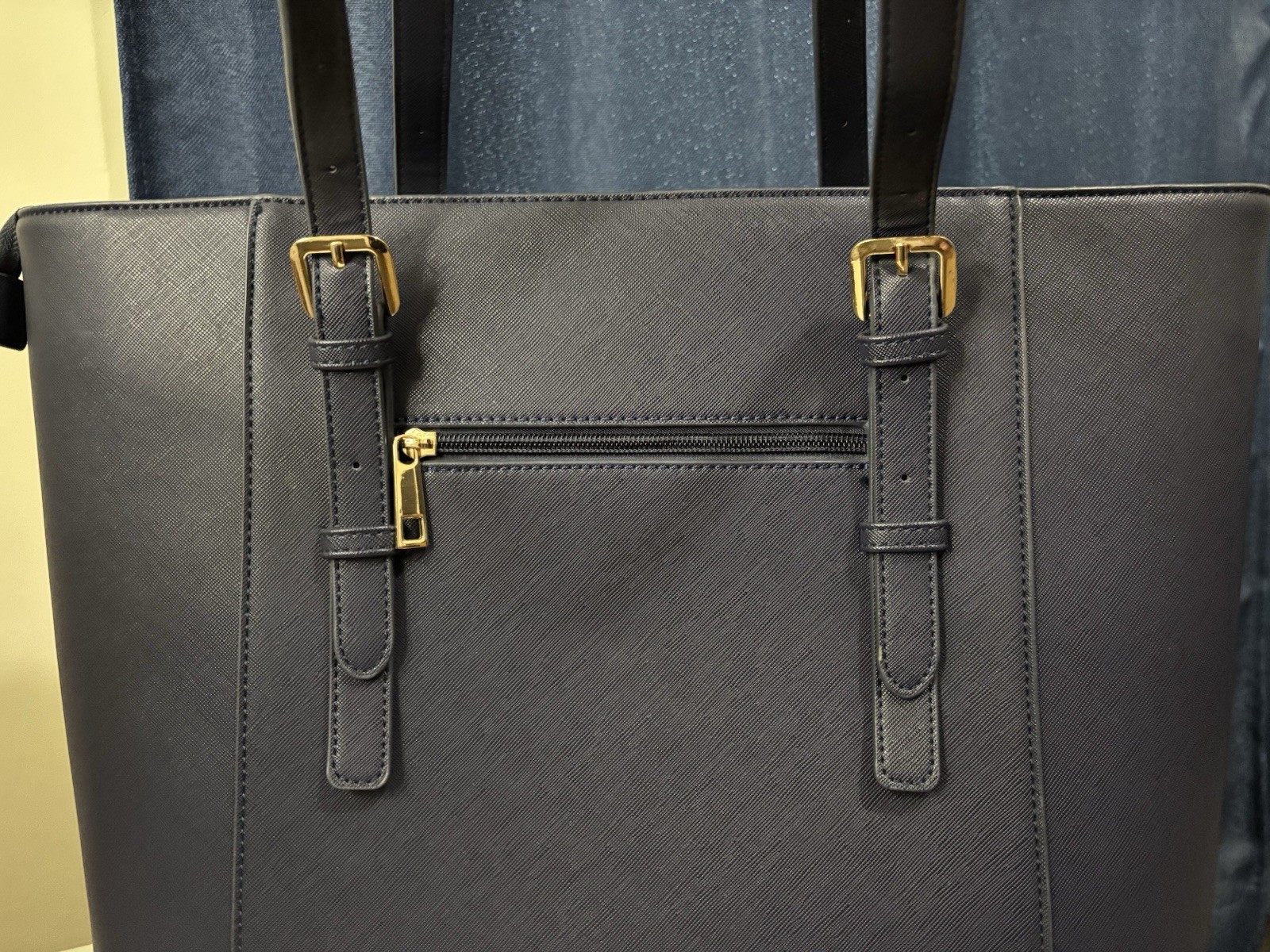 LOVEVOOK Navy Large Tote Zip Top w/ Gold Hardware, Detachable Strap, Pockets