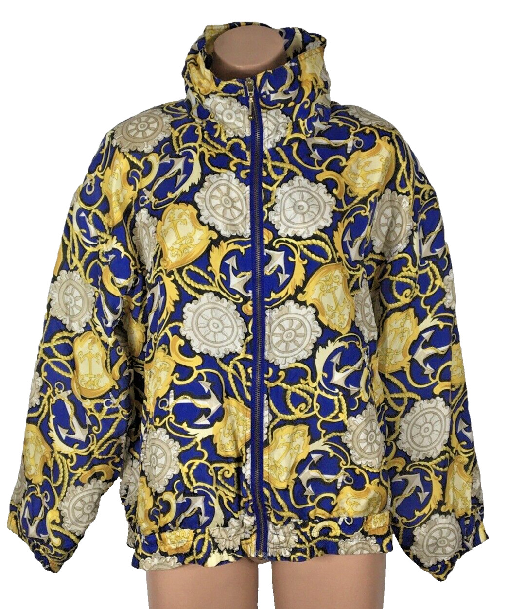 Vtg 90s Evr 100% Silk Hip Hop Cc Chains Bomber all over print jacket M BRIGHT