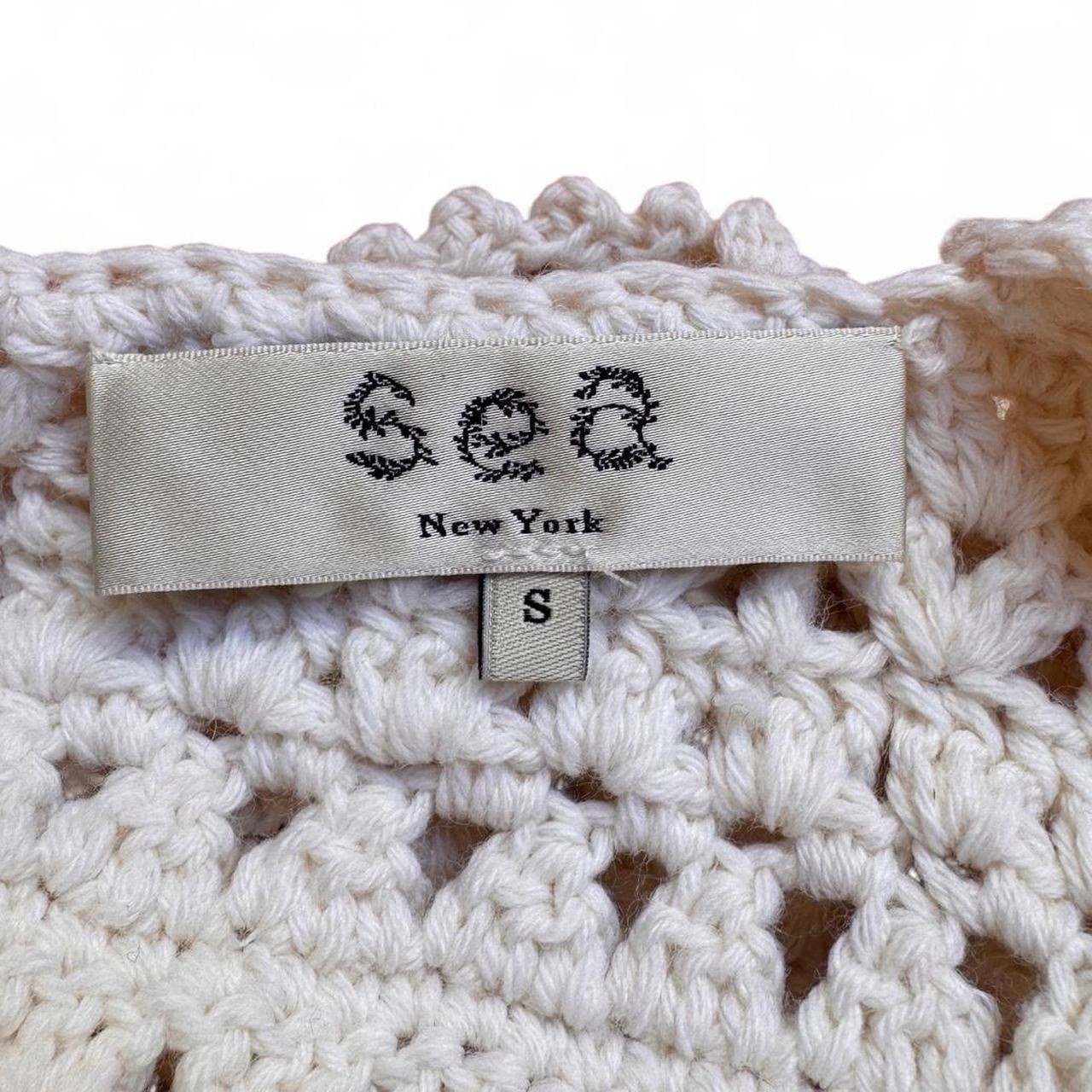 Sea NY Cream Boho Crochet Knit Ruffle Sleeveless Tank Top Size Small