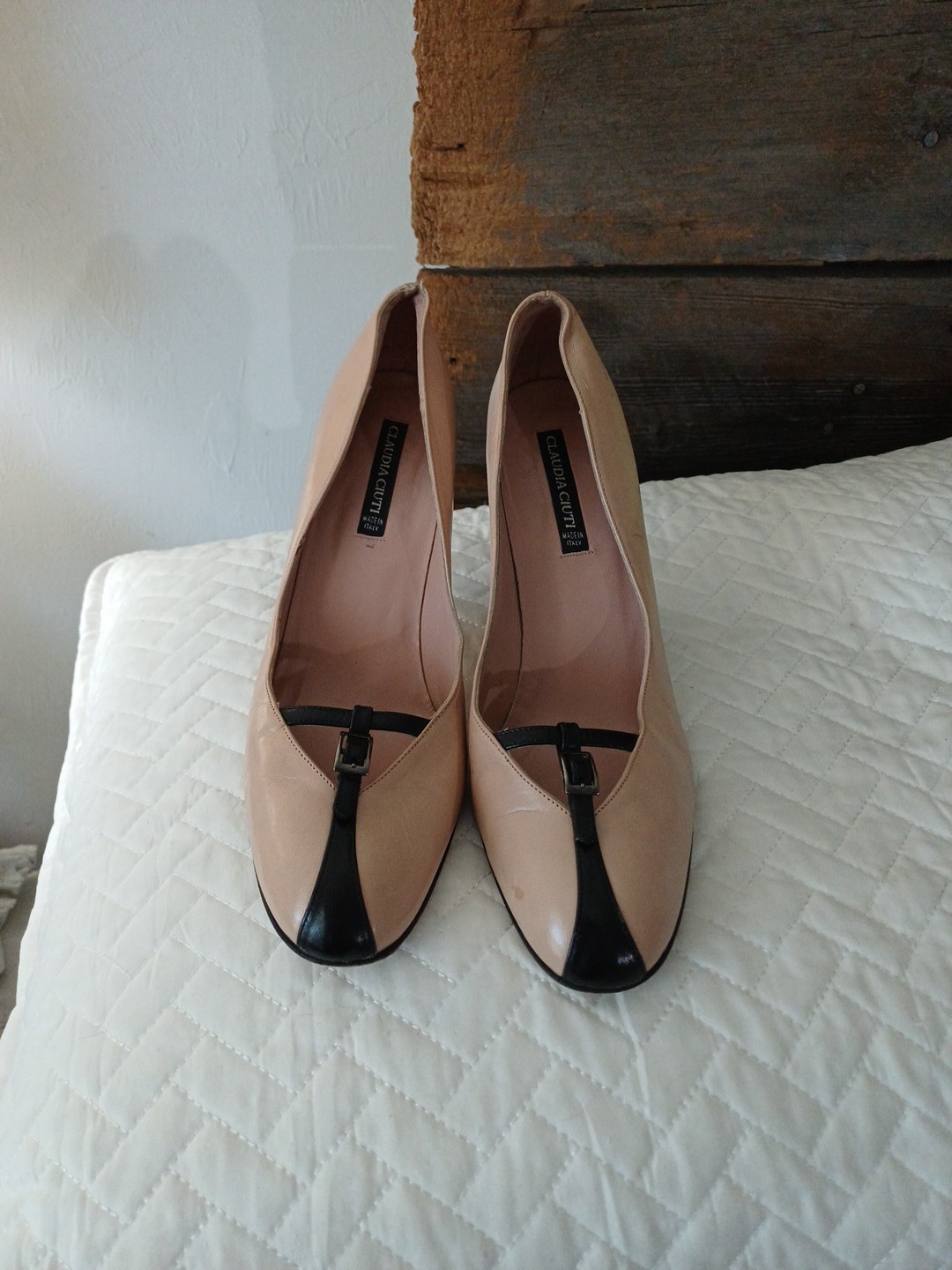 CLAUDIA CIUTI Black & Nude Pointed Toe Heels Pumps Size 7