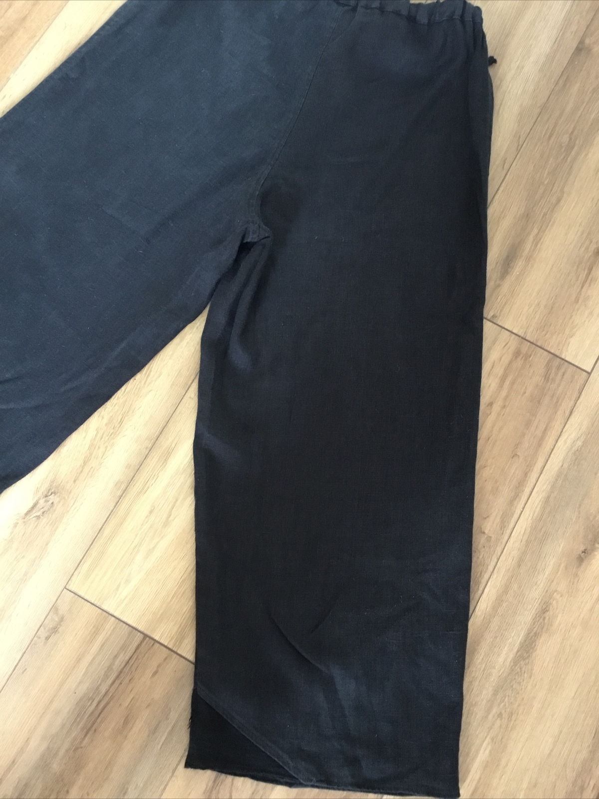 KASBAH Sz/2/M Black linen cropped wide leg trousers