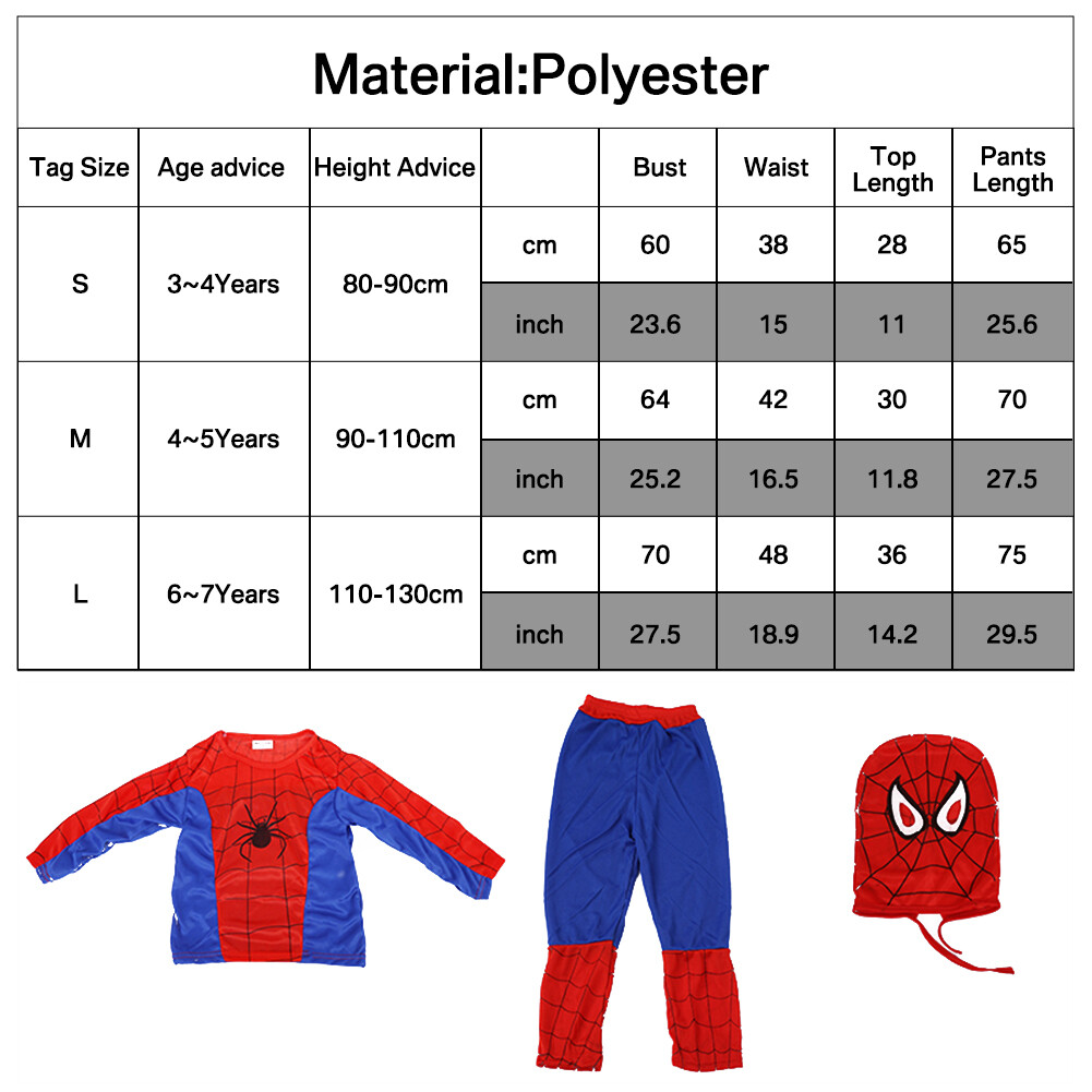 Kid SpiderMan Cosplay Costume Boys Tobey Maguire Outfit Jumpsuit Clothes 3-7Age