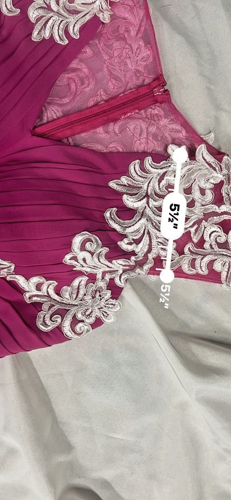 NWT JJ’s House Fuchsia Pink V-Neck Chiffon Cocktail Dress with Lace Appliques