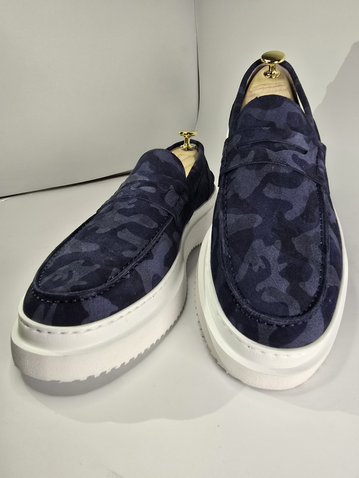 Pollini men’s shoes size 40/41/42/43/44/45 sneakers military blue suede leather