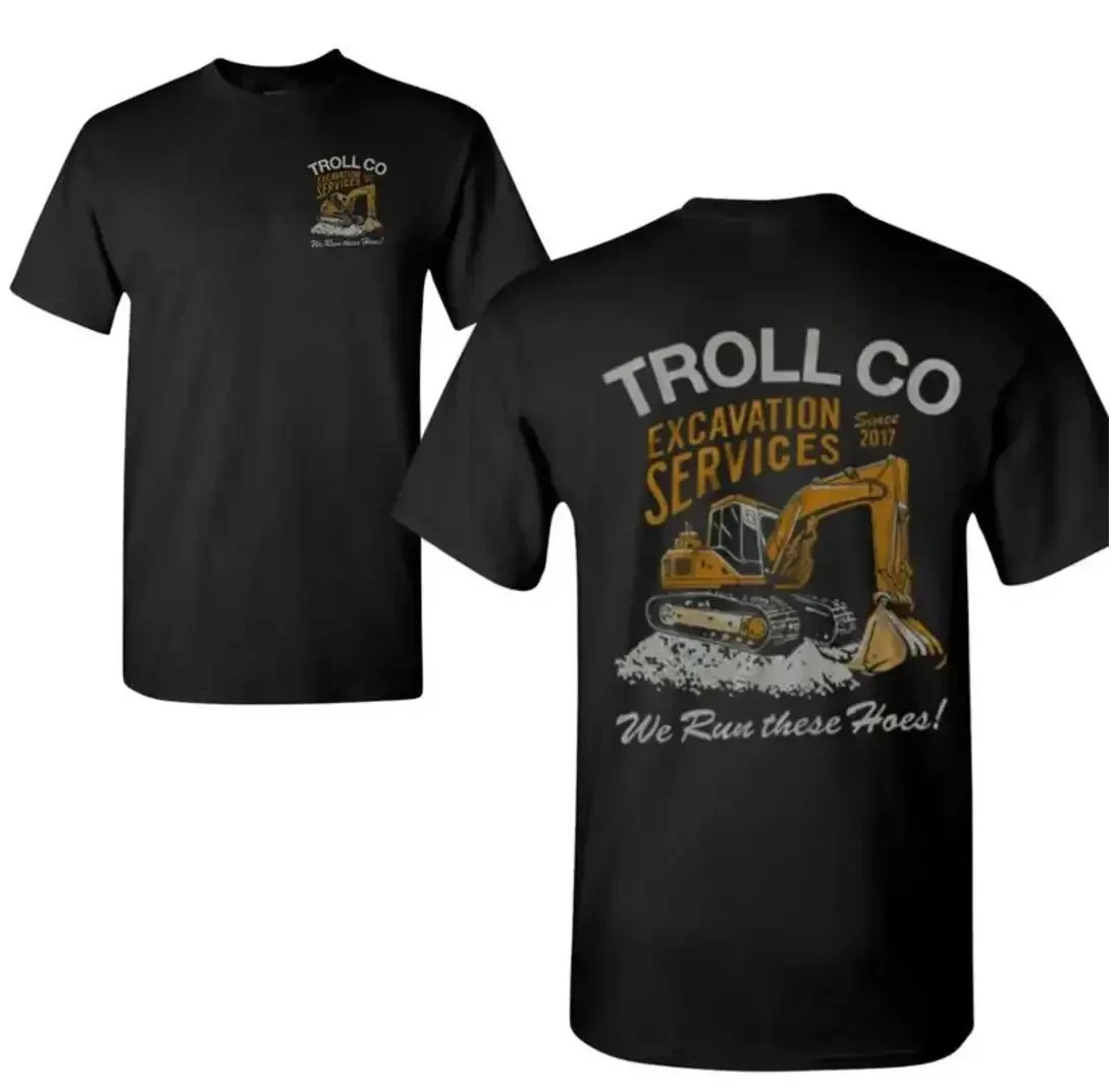Troll Co Excavation Services T-Shirt – Bold Heavy Equipment Graphic