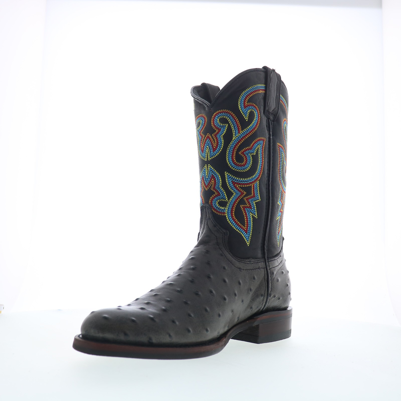 Dingo Ranger Ostrich Print Leather DI-131 Mens Black Cowboy Western Boots