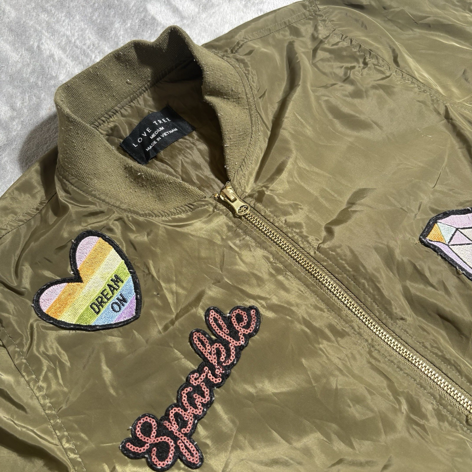 Love Tree Women Jacket Full Zip Button Snap Army Cotton Pockets Green Medium