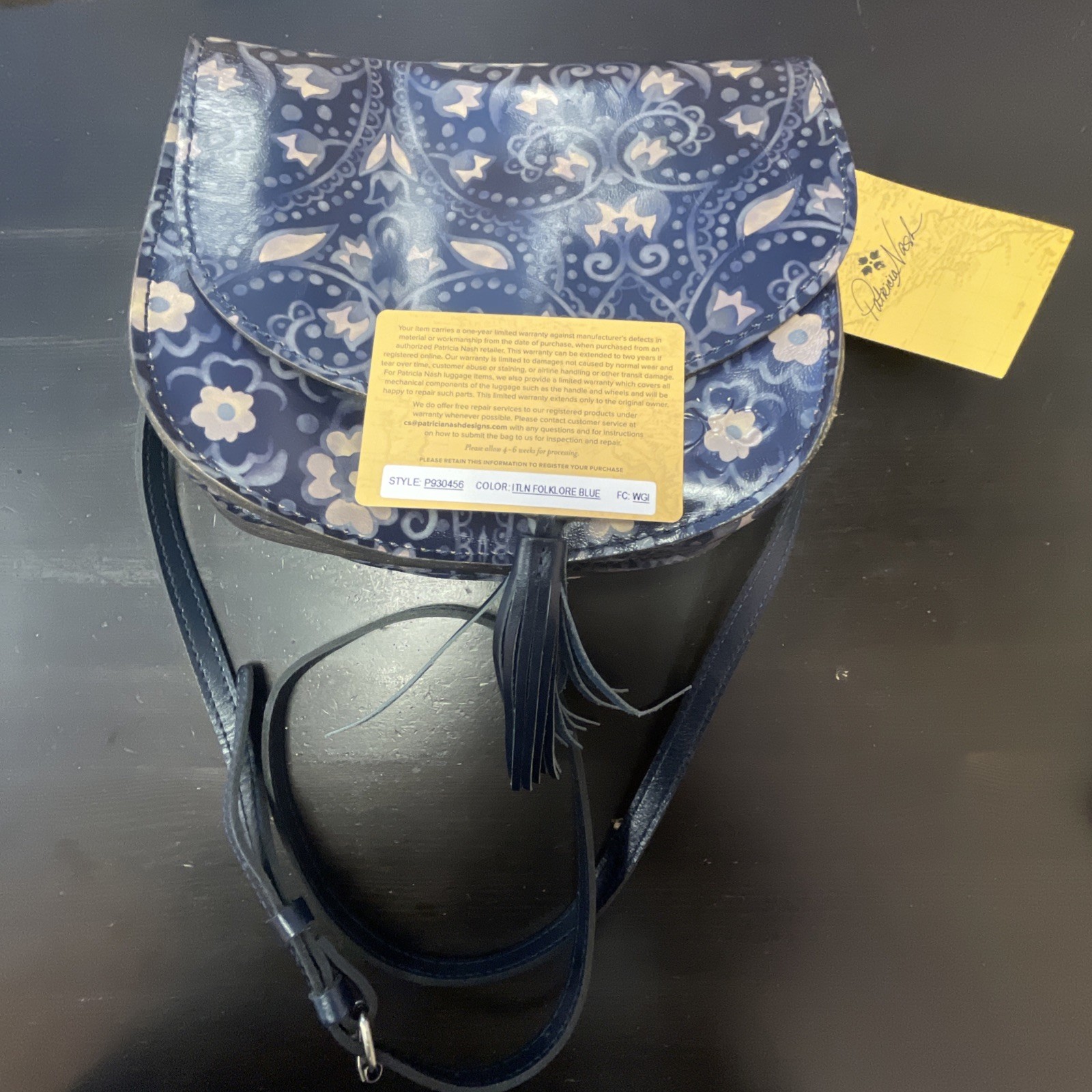 Patricia Nash Italian leather Crossbody Brinlee Folklore Blue Saddlebag