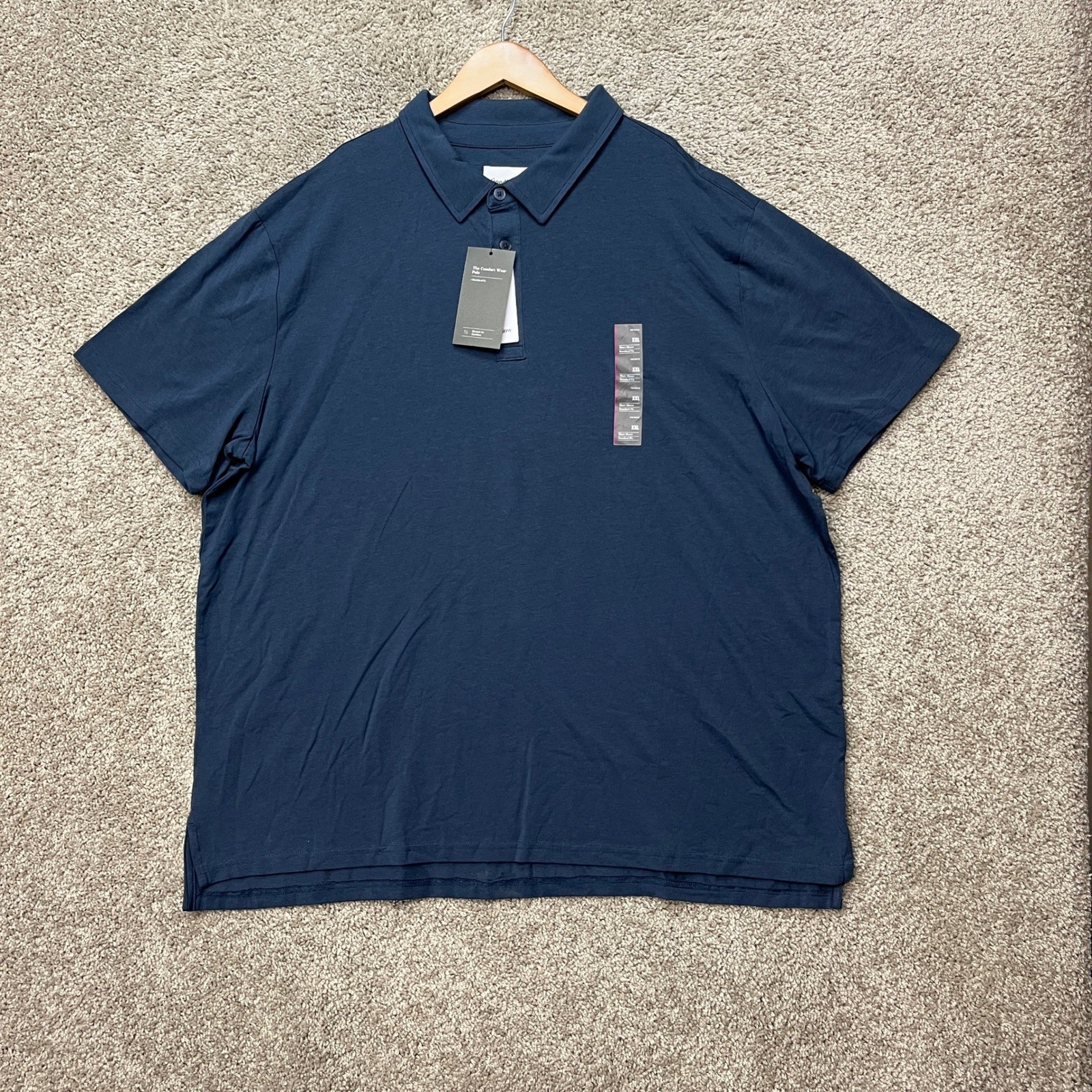 Goodfellow & Co Polo Shirt Mens XXL Navy Blue Stretch 3 Button Placket Golf NEW