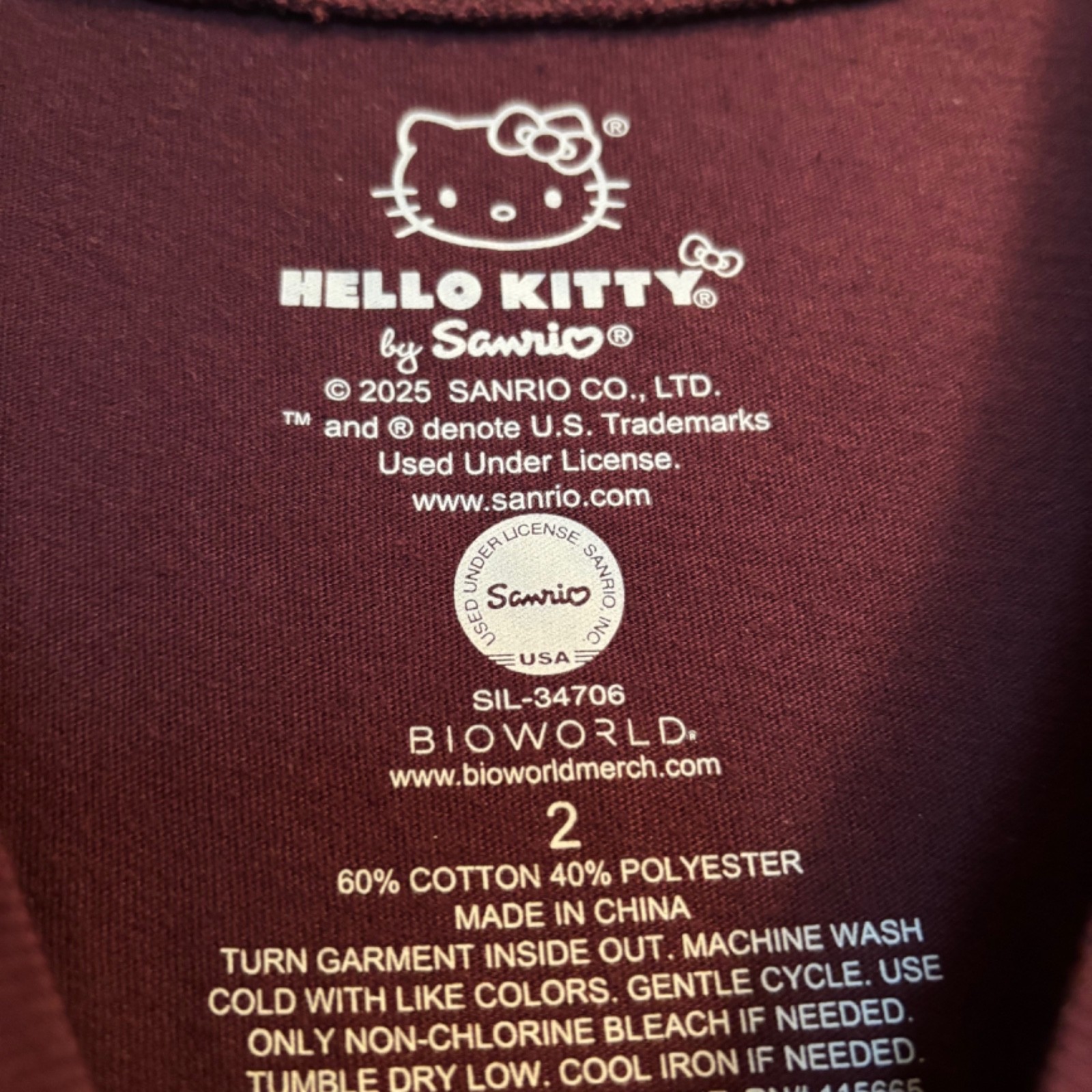 Women’s Torrid Sanrio Hello Kitty Zodiac Chart Tee in Maroon Sz 2 NWT