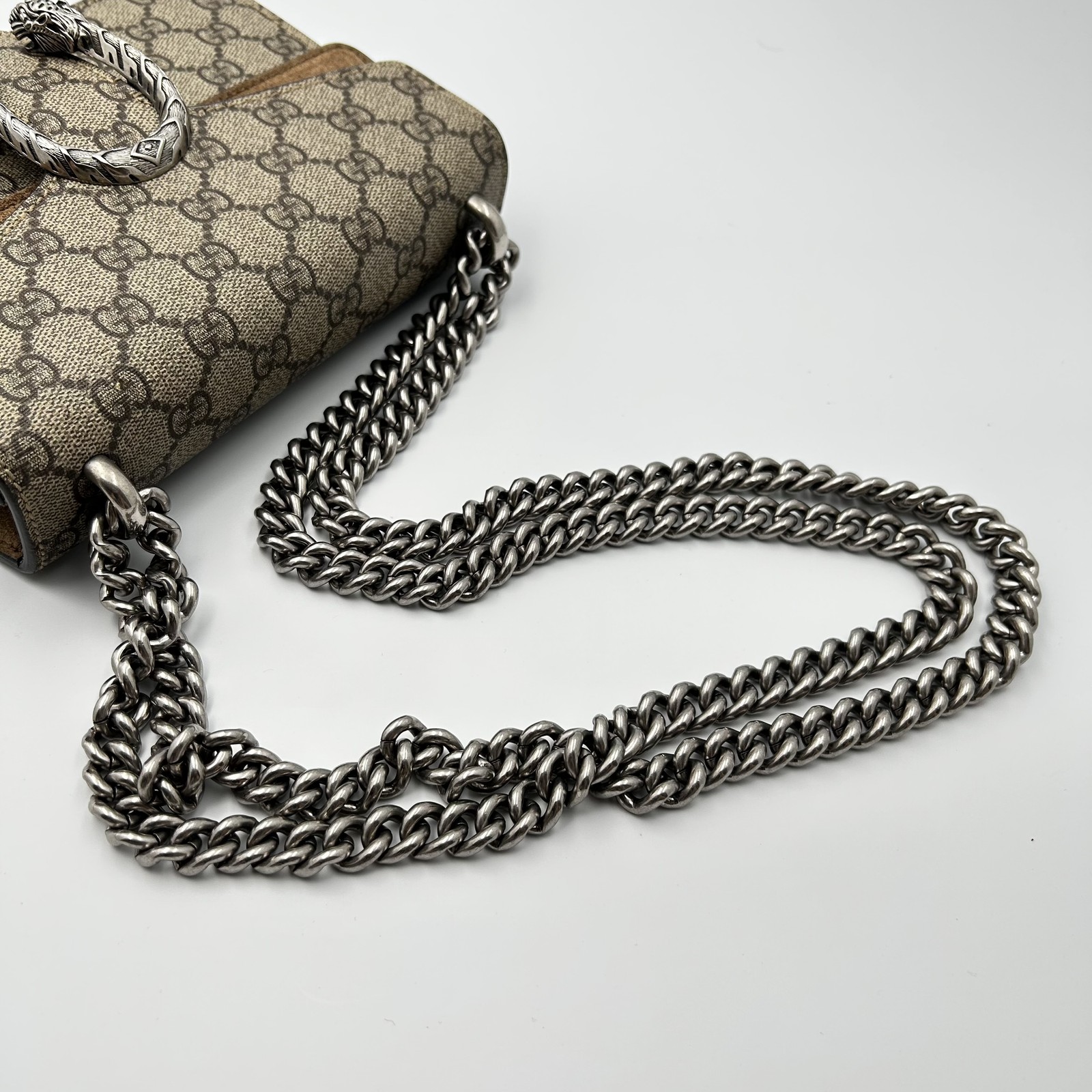 GUCCI Dionysus Mini GG Supreme Canvas Chain Crossbody Shoulder Bag Silver HW
