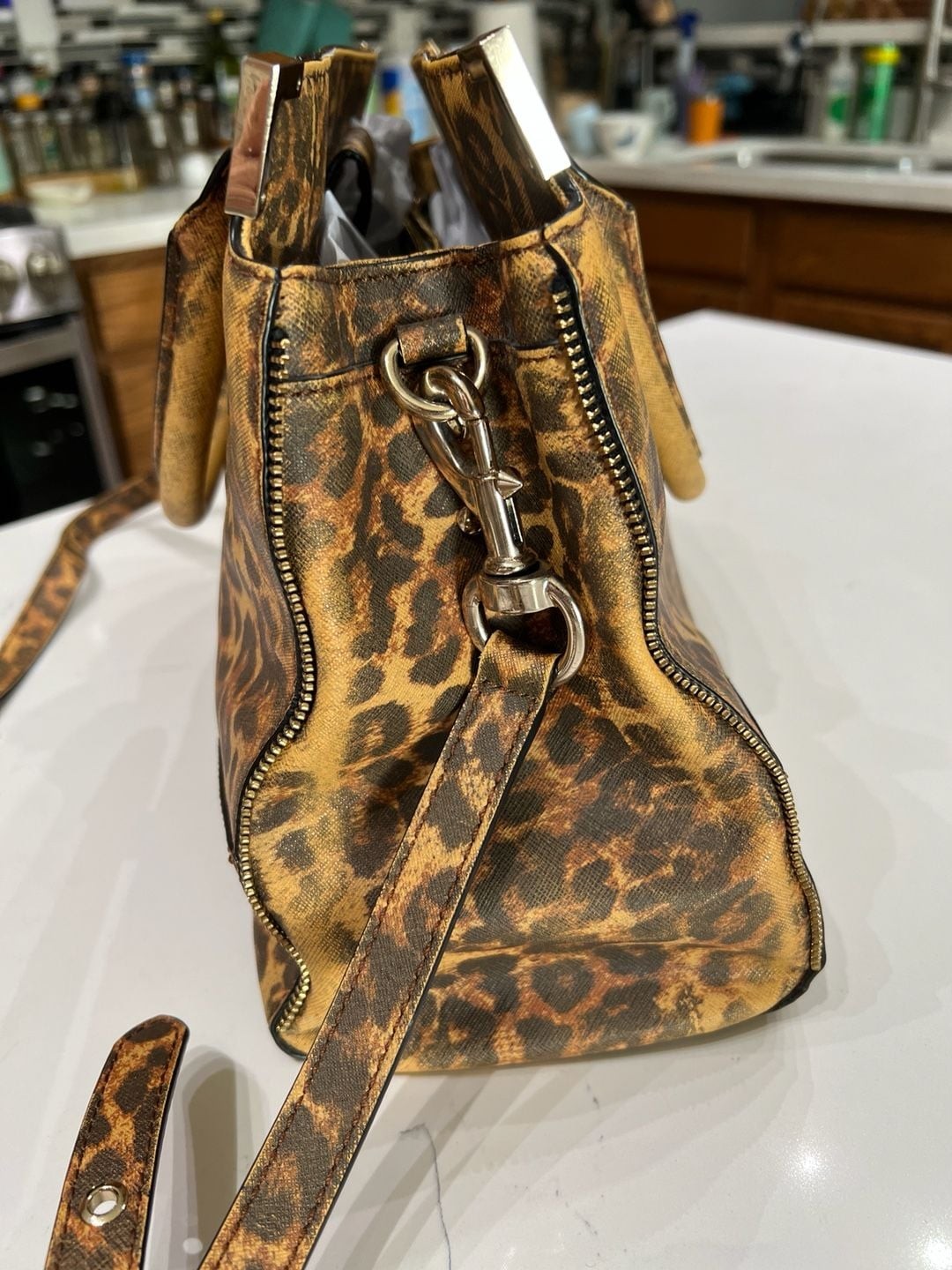 Rebecca Minkoff M.A.B. Tote Leopard Print Saffiano Leather Satchel Bag