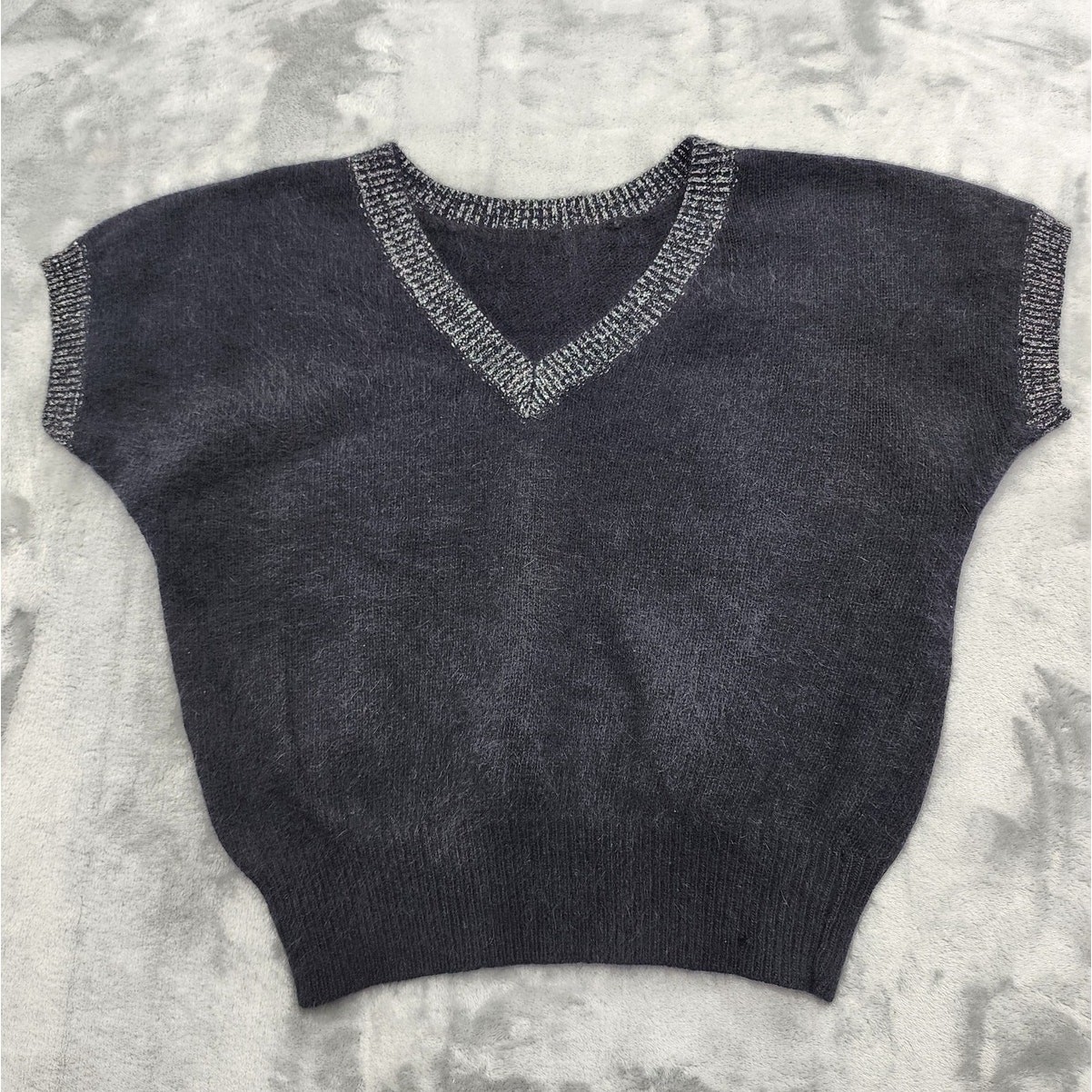 Vintage Renee Tener Jeanne Pierre Sweater Womens L Black Silver Wool Angora Knit