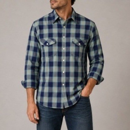 Sable & Stone Men’s Blue Teal Plaid Cotton Pearl Snap Button Shirt Large L