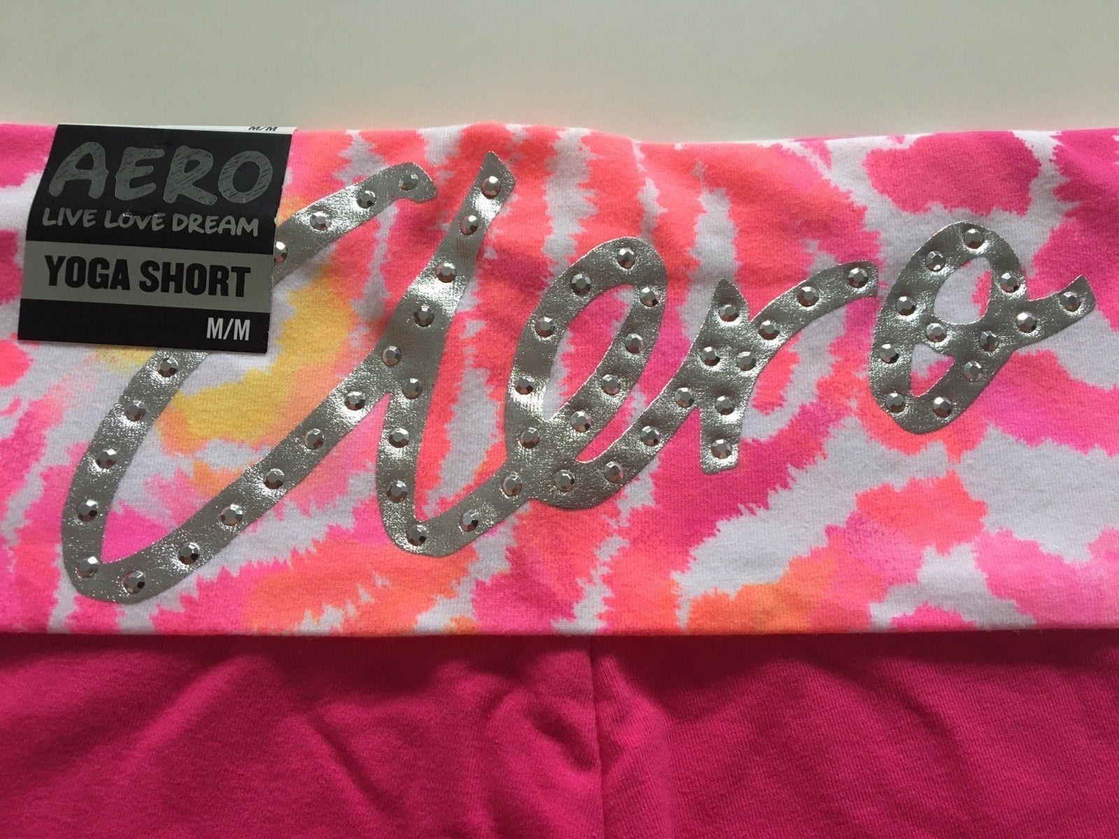 Aeropostale Aero Womens Yoga Shorts Pink w Animal Print & Rhinestone XS S M L XL