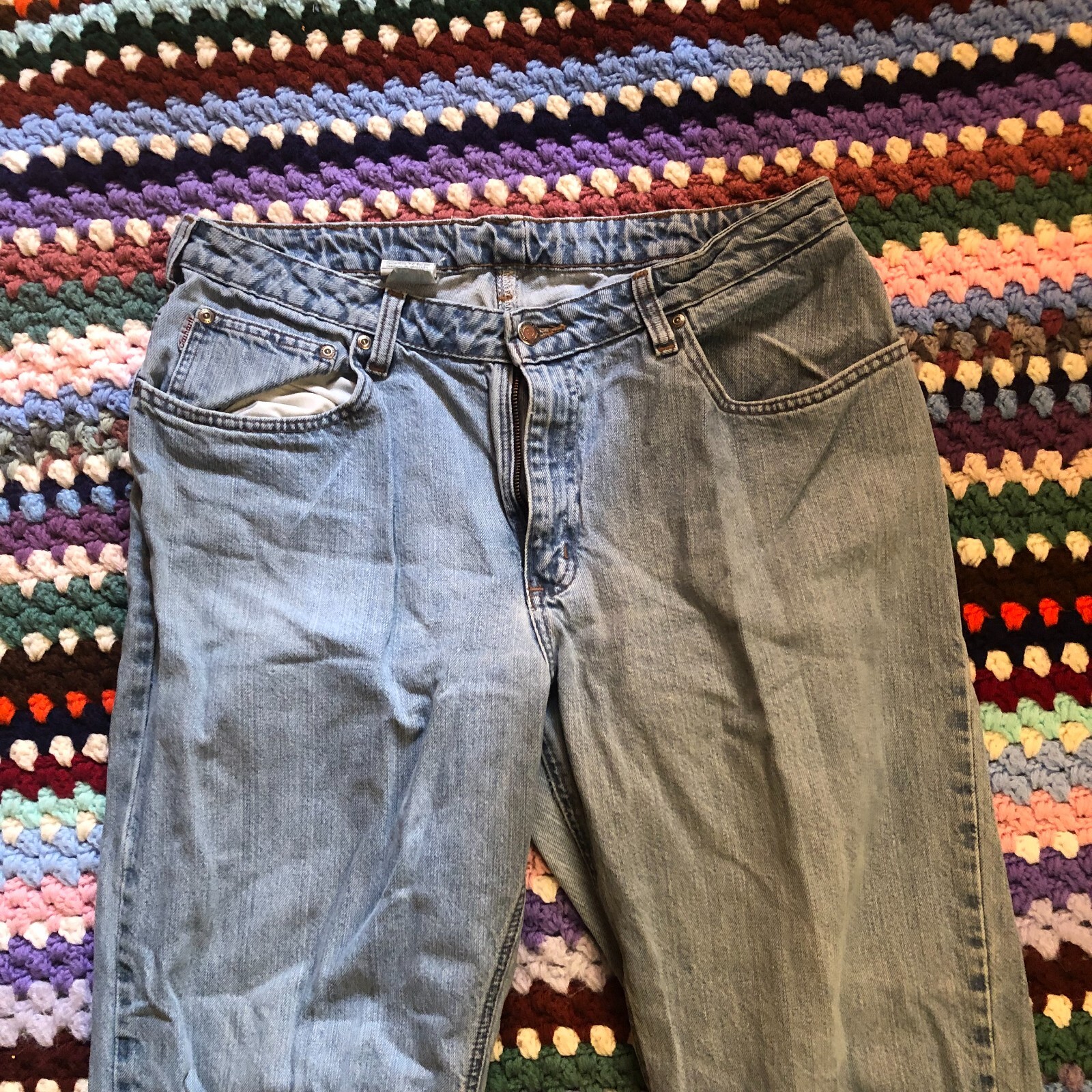 Womens Carhartt Blue Jeans WB160 AIO Zipper Fly Relaxed Fit Size 16 X 34