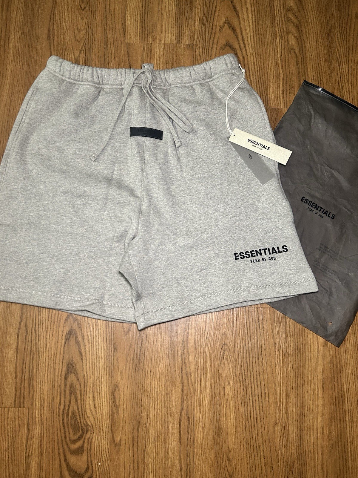 Essentials Fear of God Men’s Gray Fleece Cotton Sweat Shorts Drawstring Logo