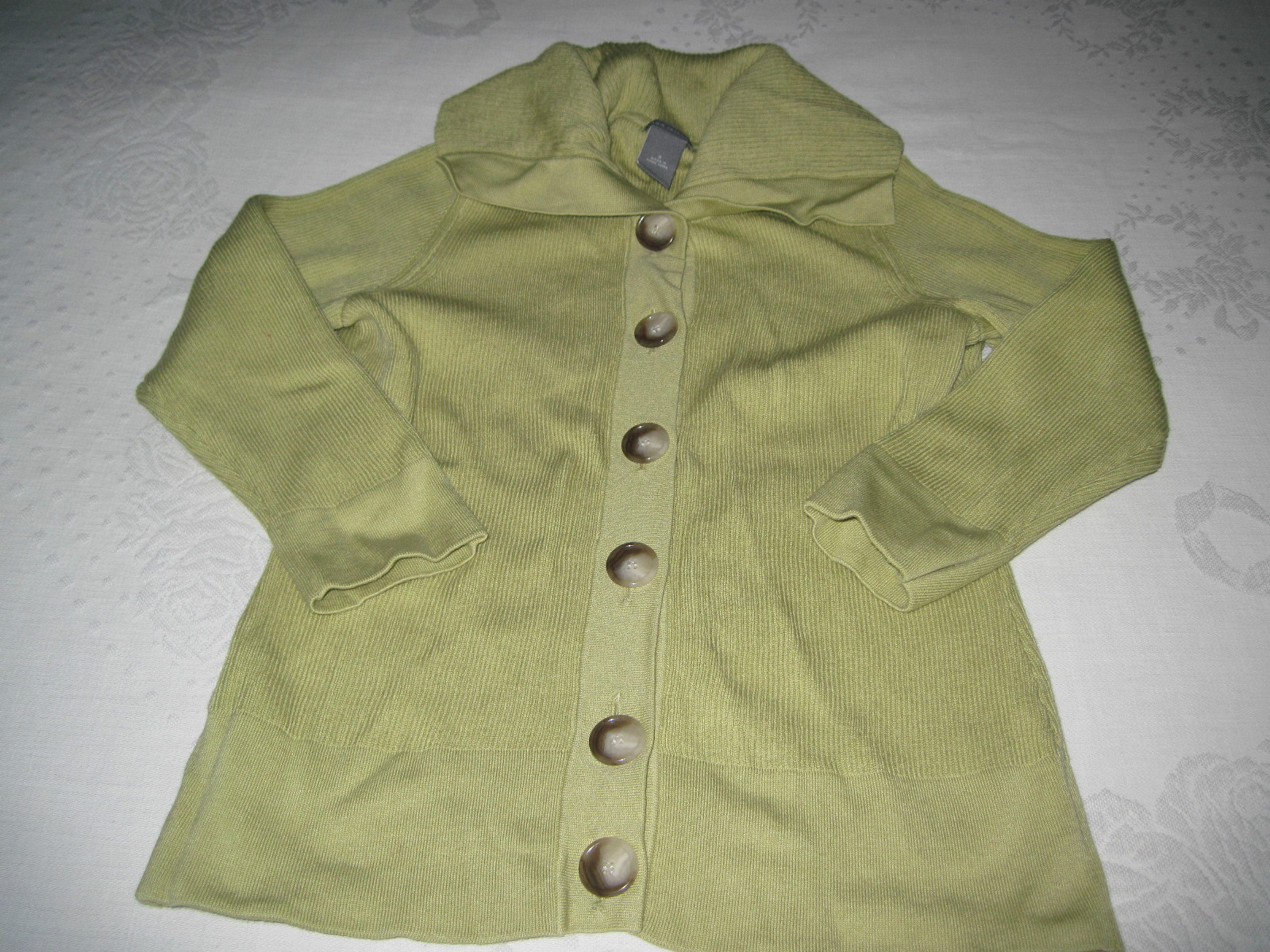 ANN TAYLOR GREEN CARDIGAN SWEATER-S-3/4 SLEEVE-Cotton/Nylon/Spandex-Worn Once