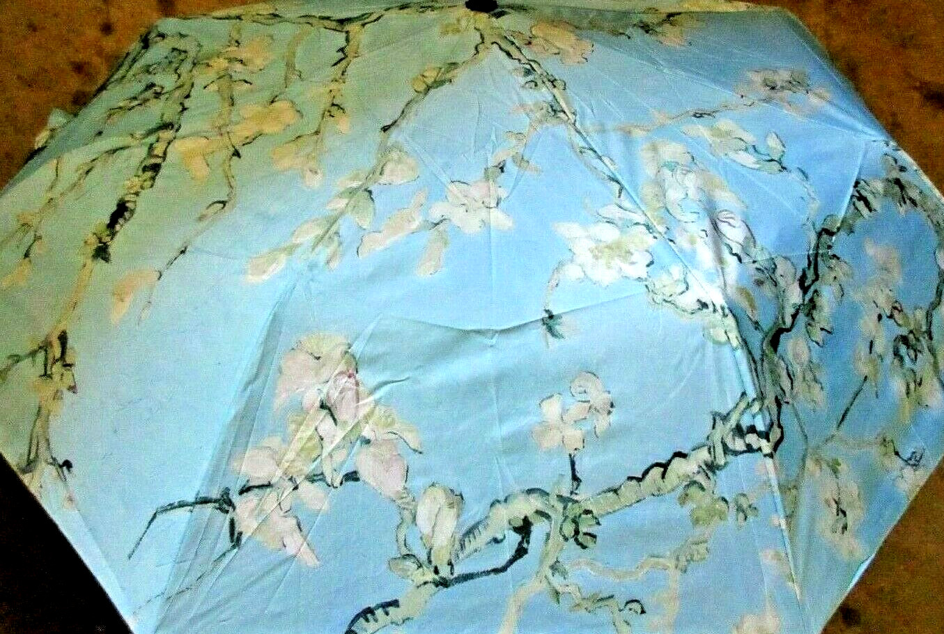 Almond Blossoms Van Gogh Print Compact Travel Umbrella Black Blue NWT Free Ship