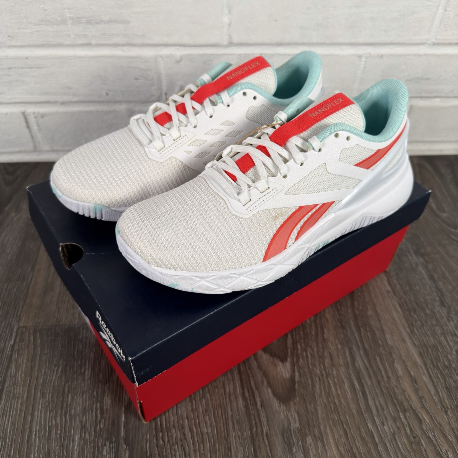 Reebok Nanoflex TR Shoes Women 7.5 White/Twisted Coral Low Top Sneakers READ