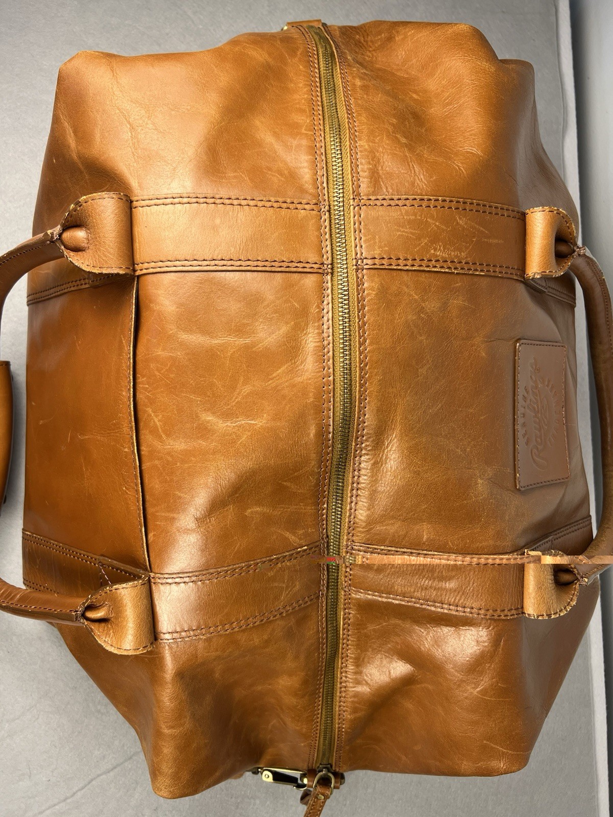 Rawlings Genuine Brown Leather Duffle Bag Shoulder Strap Inner Pockets READ