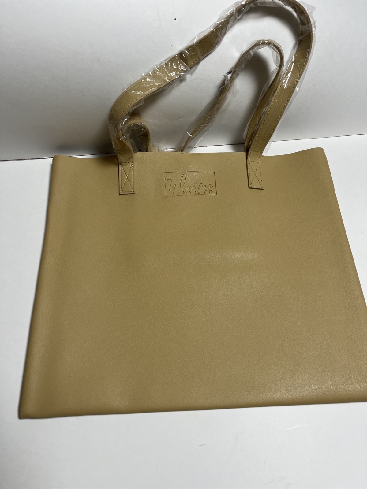 Wahine Made Co 100% Vegan Leather Tan Shoulder Bag 14×16 In