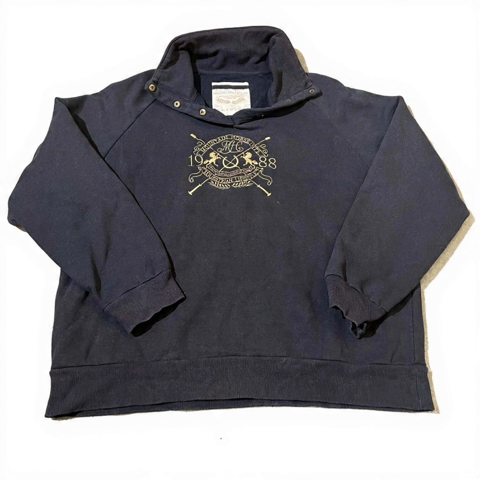 Mountain Horse Dark Blue Sweatshirt Snap Collar Embroidered Crest XXL GC