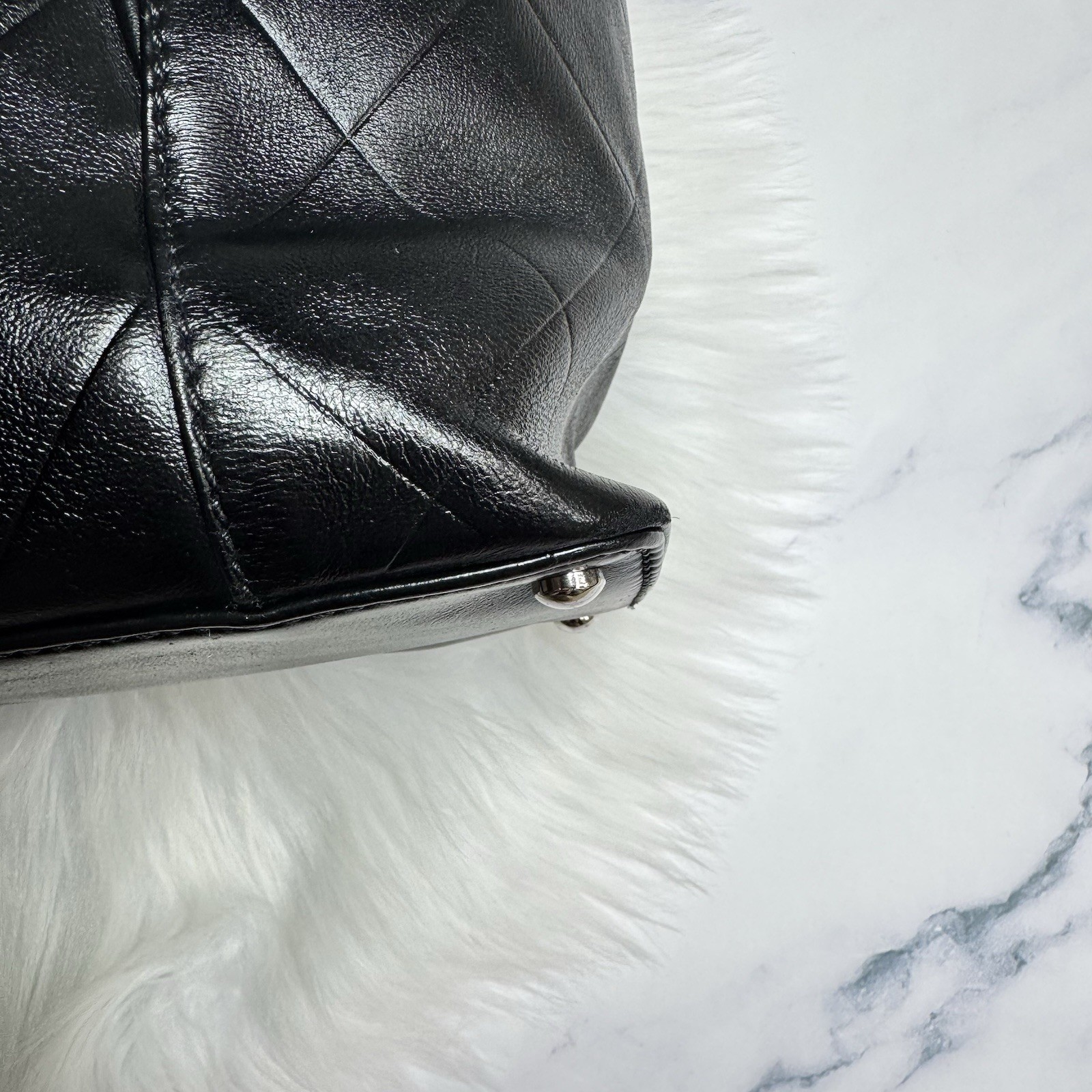 CHANEL CC Logo Quilted Leather Boston Bag Black Vintage Top Handle handbag
