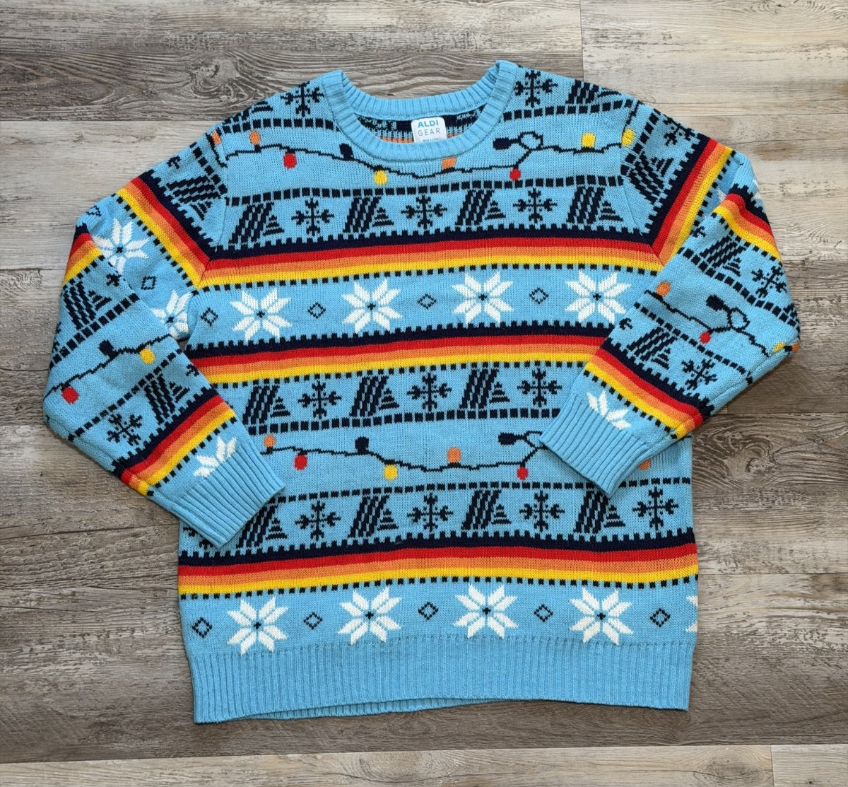 Aldi Gear Ugly Sweater Adult Large Blue Christmas with Lights Snowflakes