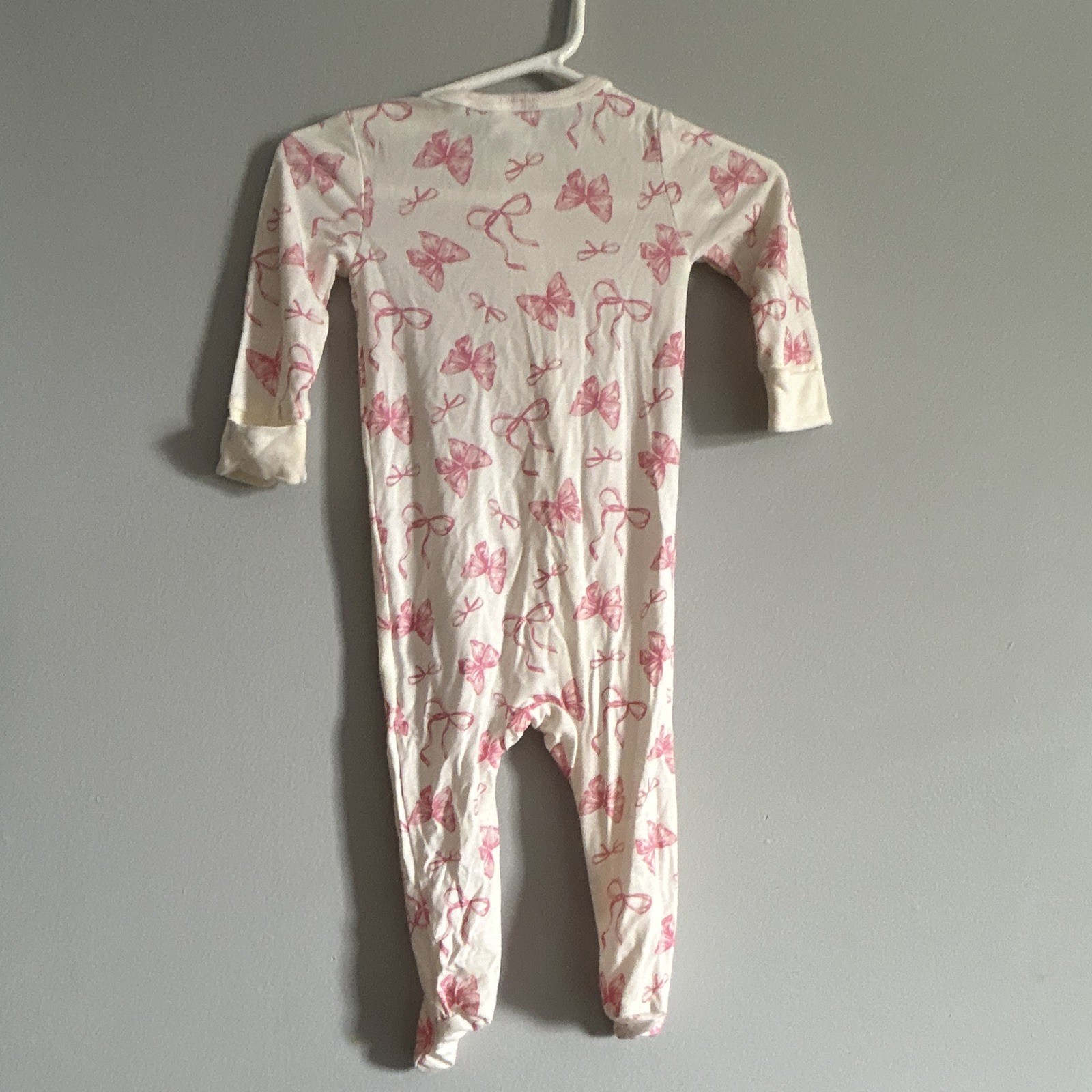Tres Beau et Belle Modal Footed Zip One-Piece Coverall 3-6M White Pink Bow
