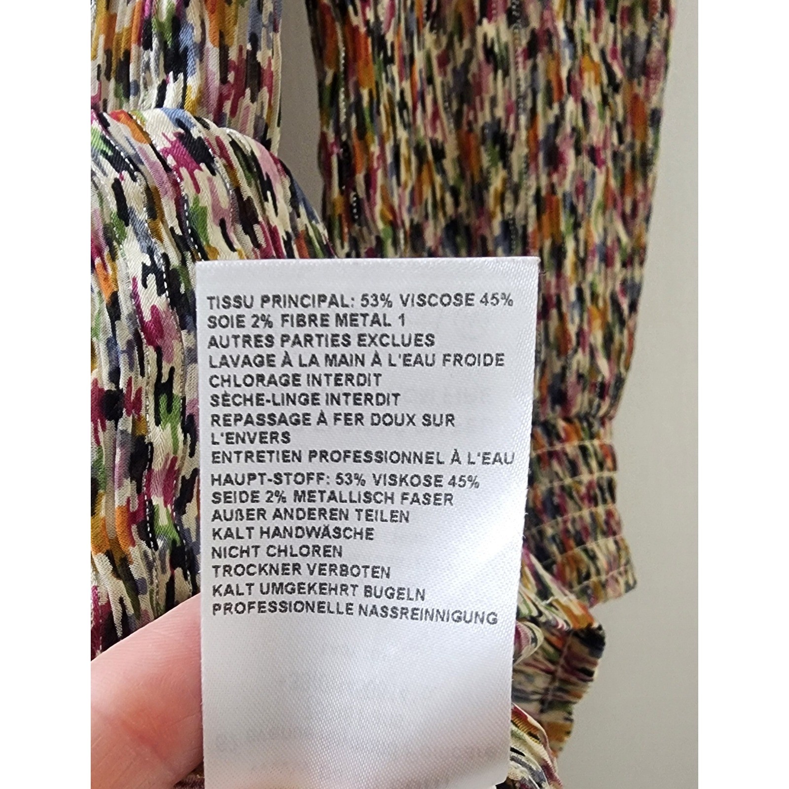ba&sh Lady Top Multi Color Abstract Pleated Ruffle Neck Blouse Size 1 Small