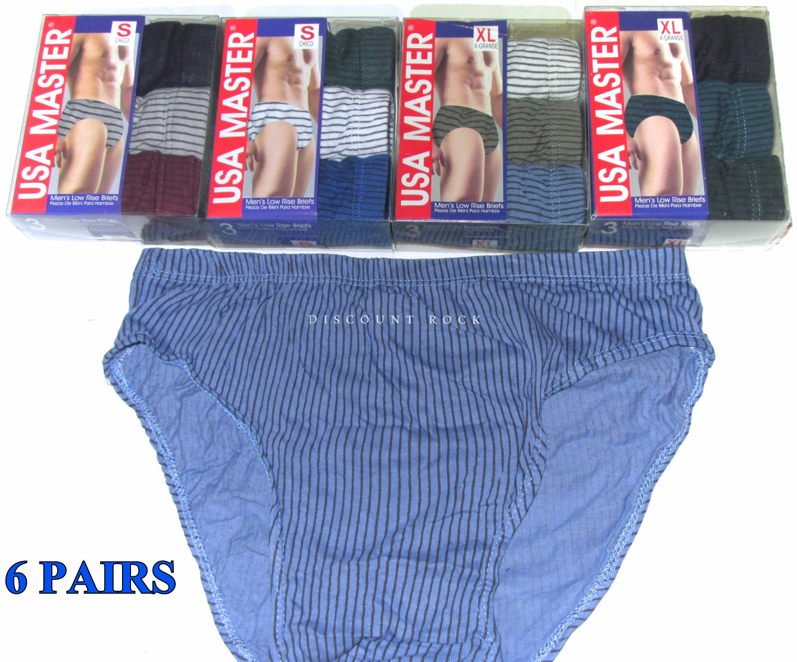 6 Pairs Mens Soft Cotton Low Rise Striped Briefs Underwear Assorted Colors Small