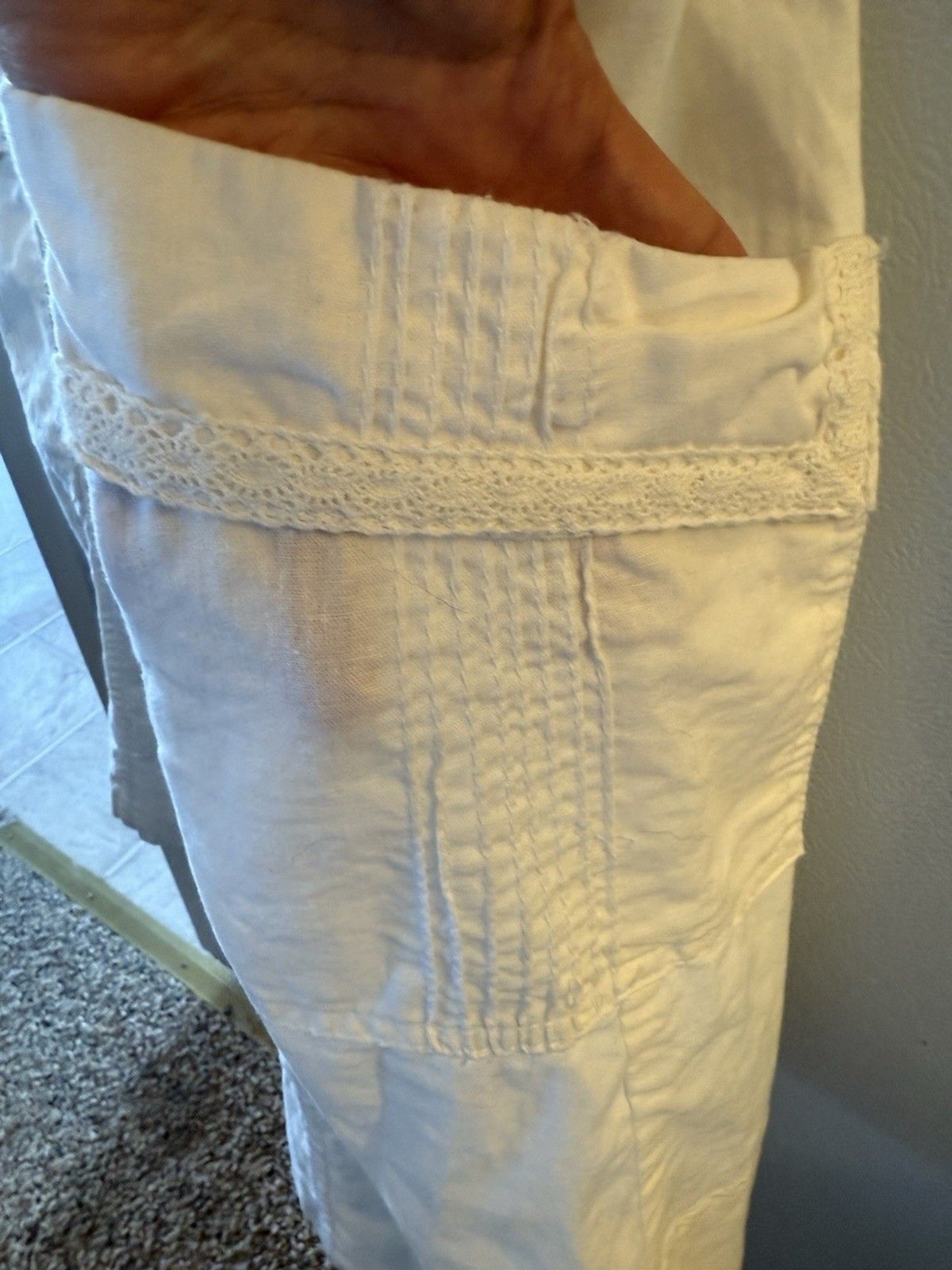Fransa White Linen Cotton Blend Smocked Jumper Dress European Sz 38 Boho Prairie