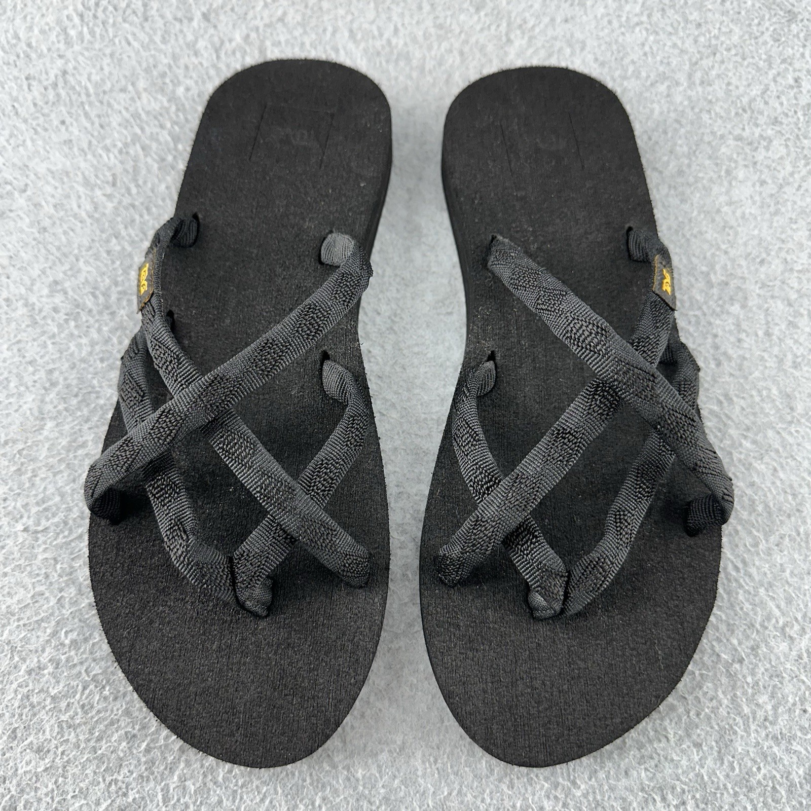 Teva Olowahu Flip Flop Sandals Women’s Size 8 Black Strappy Mush Footbed Slip On