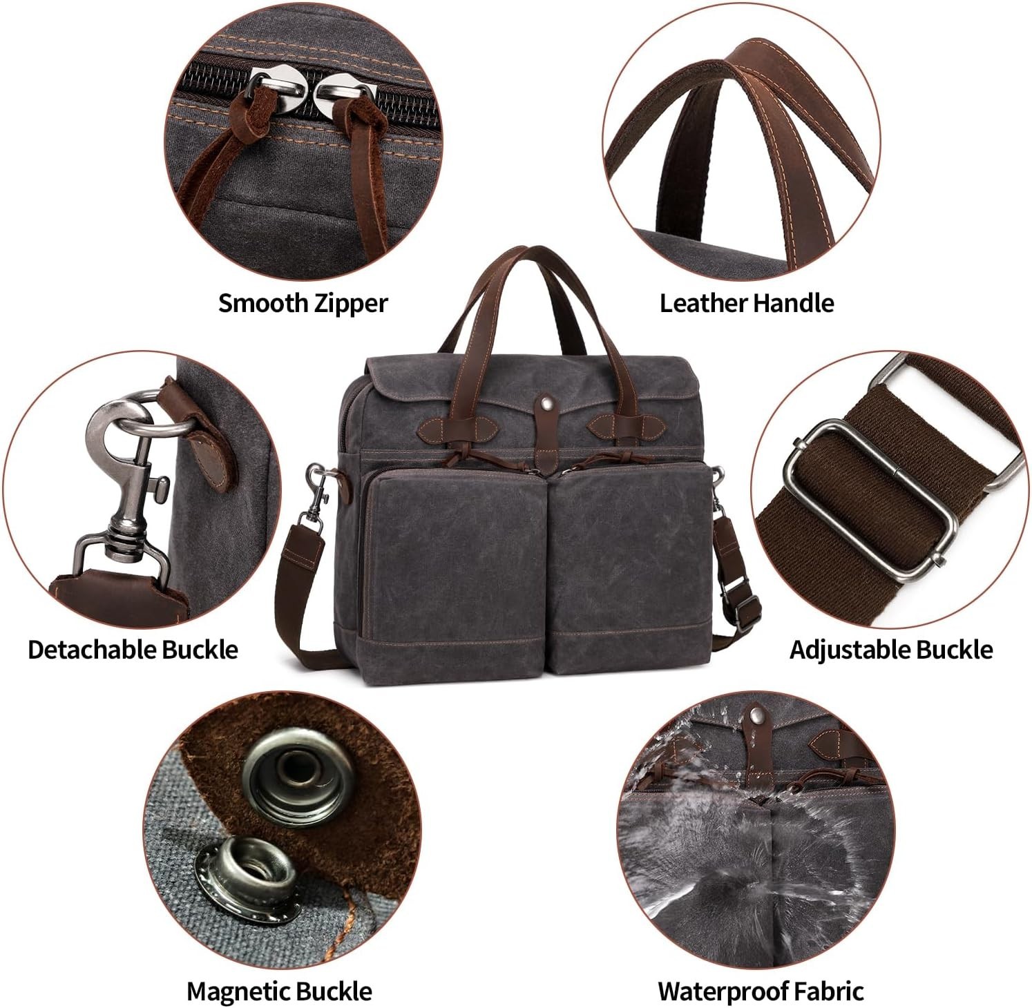 Laptop Bag for Men 15.6 Inch Messenger Bag Water-resistant Waxed Canvas BlackGra