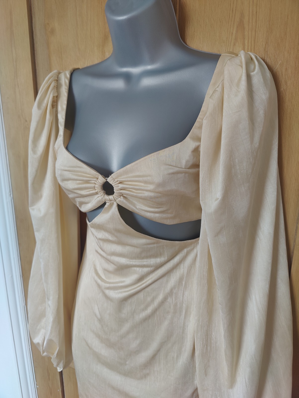 Oh Polly Dress Size 6-8 Cream Midnight Oasis Cut Out Bodycon Mini Party Date NEW