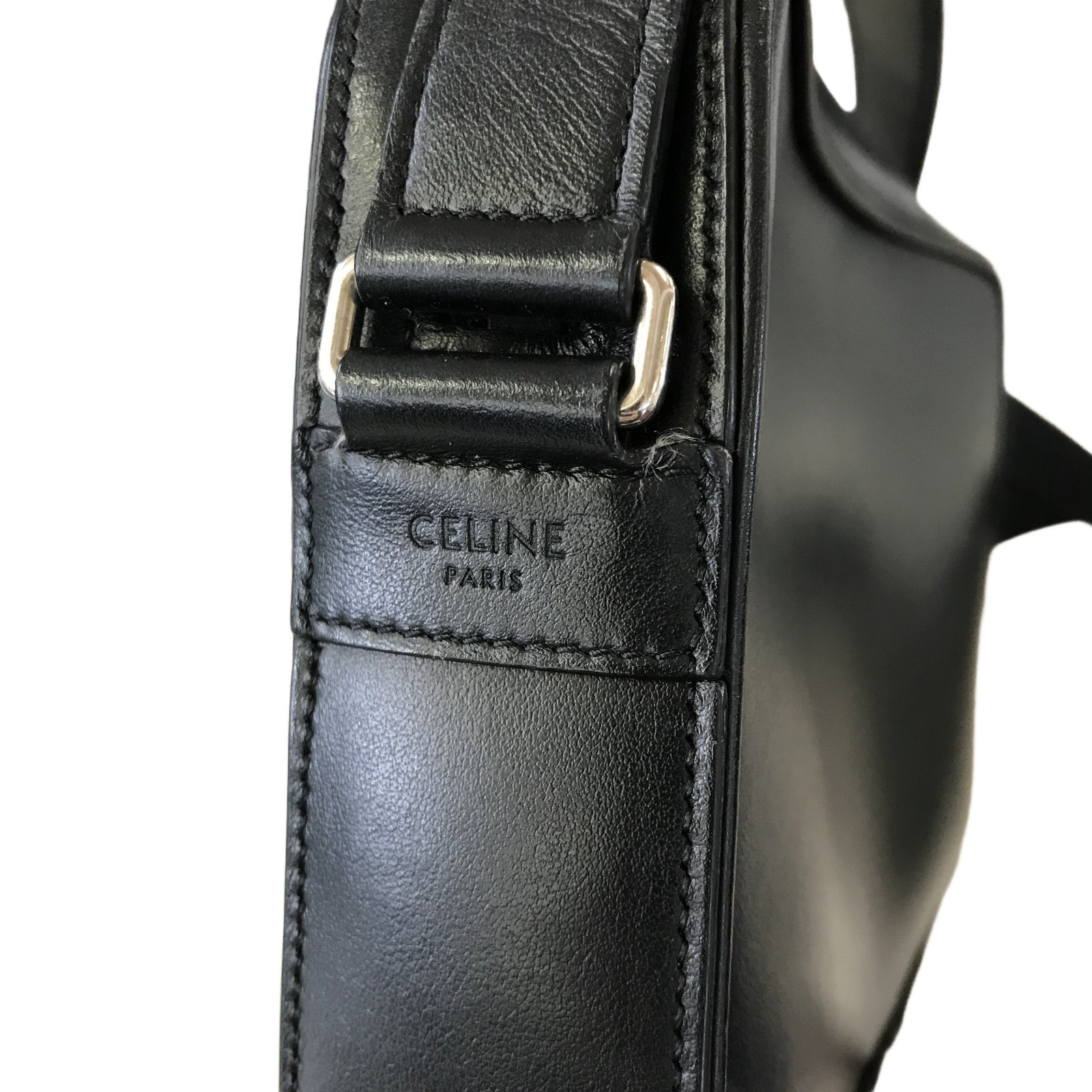 CELINE Logo Medium Messenger Shoulder Bag Black Leather Crossbody Auth 11456780