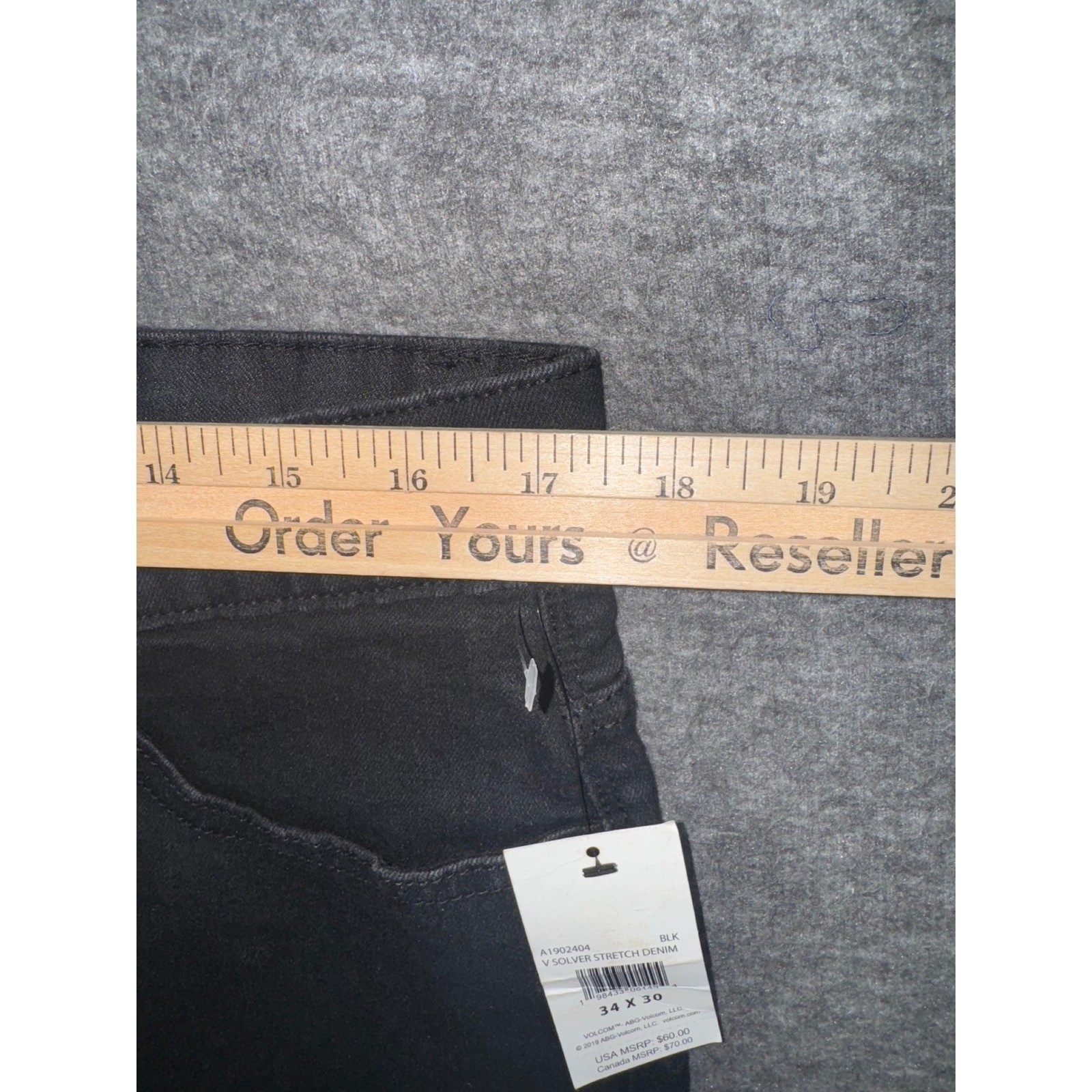 Volcom Mens Solver Modern Straight Stretch Denim Black Jeans Dark Wash 34×30 NEW