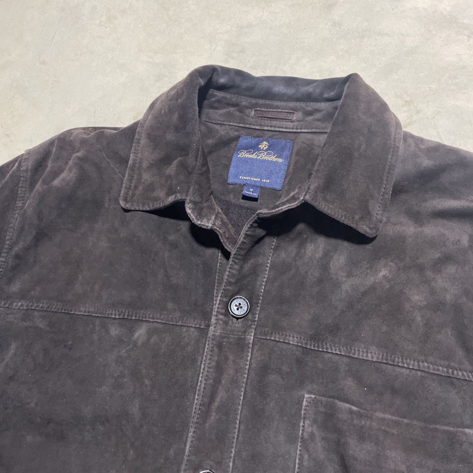 Brooks Brothers Suede Leather Jacket Men’s SZ Medium Brown Button Up Barn Coat