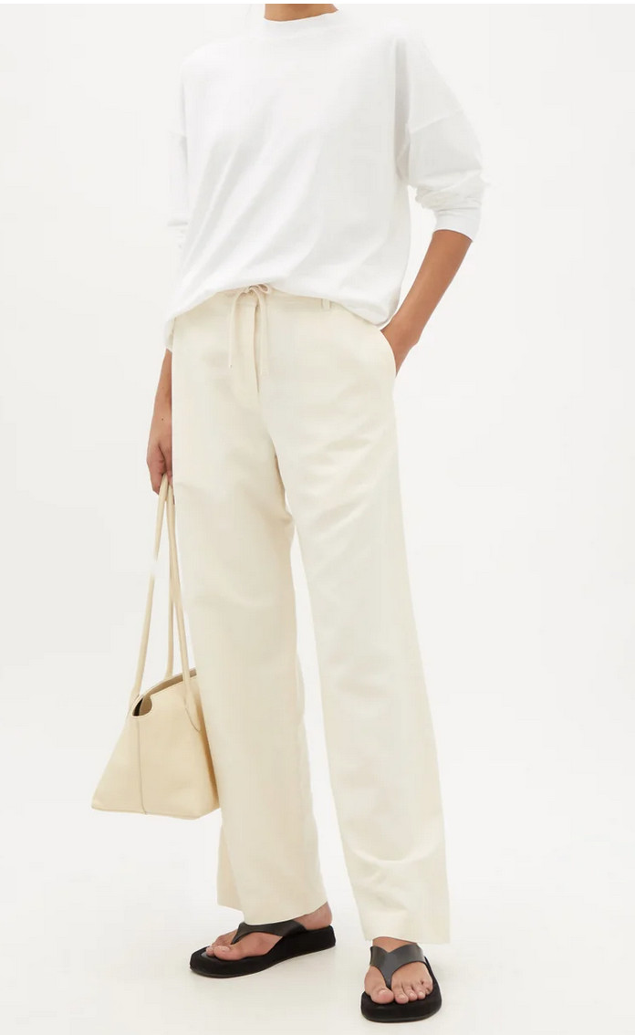 New $1290 The Row Dandy Silk & Linen-Blend Wide Leg Pants in Ivory sz 2/XS