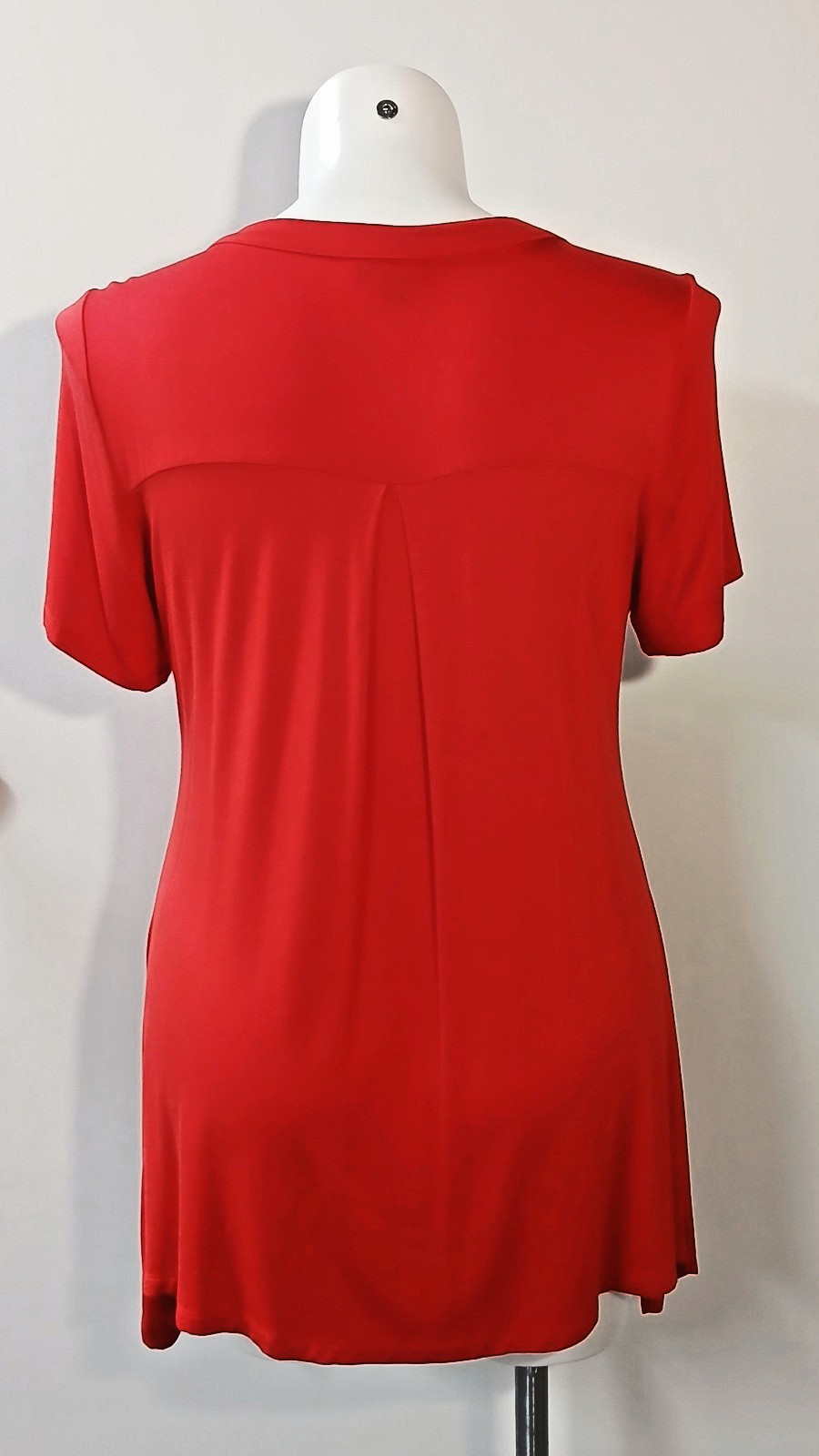 Avenue Women’s Red Asymmetric Hem Lace Up Neck Short Sleeve Tunic Top Size 14/16
