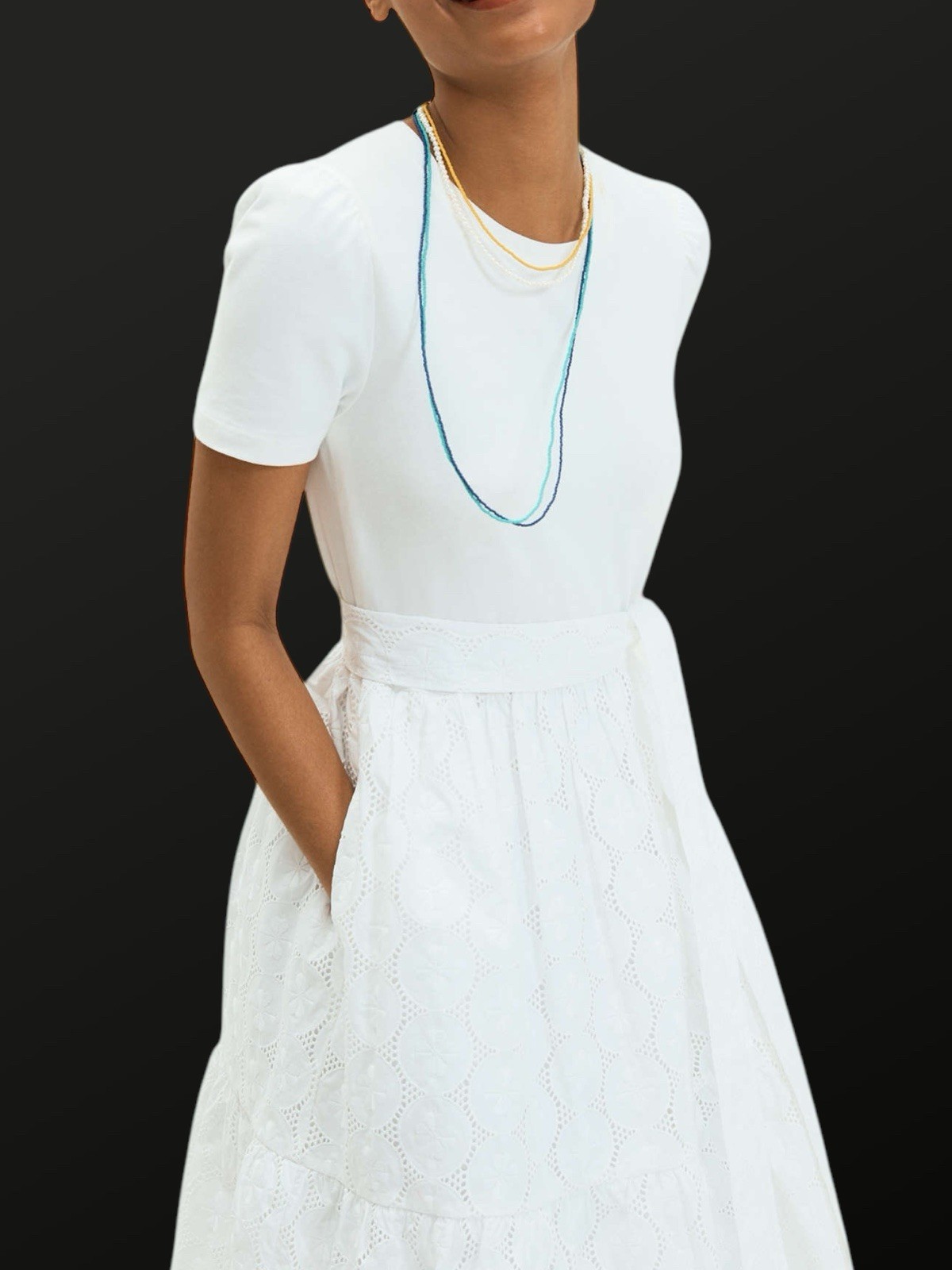 Kate Spade New York Mixed Media Knit Dress Fresh White Eyelet Medium NWT $248