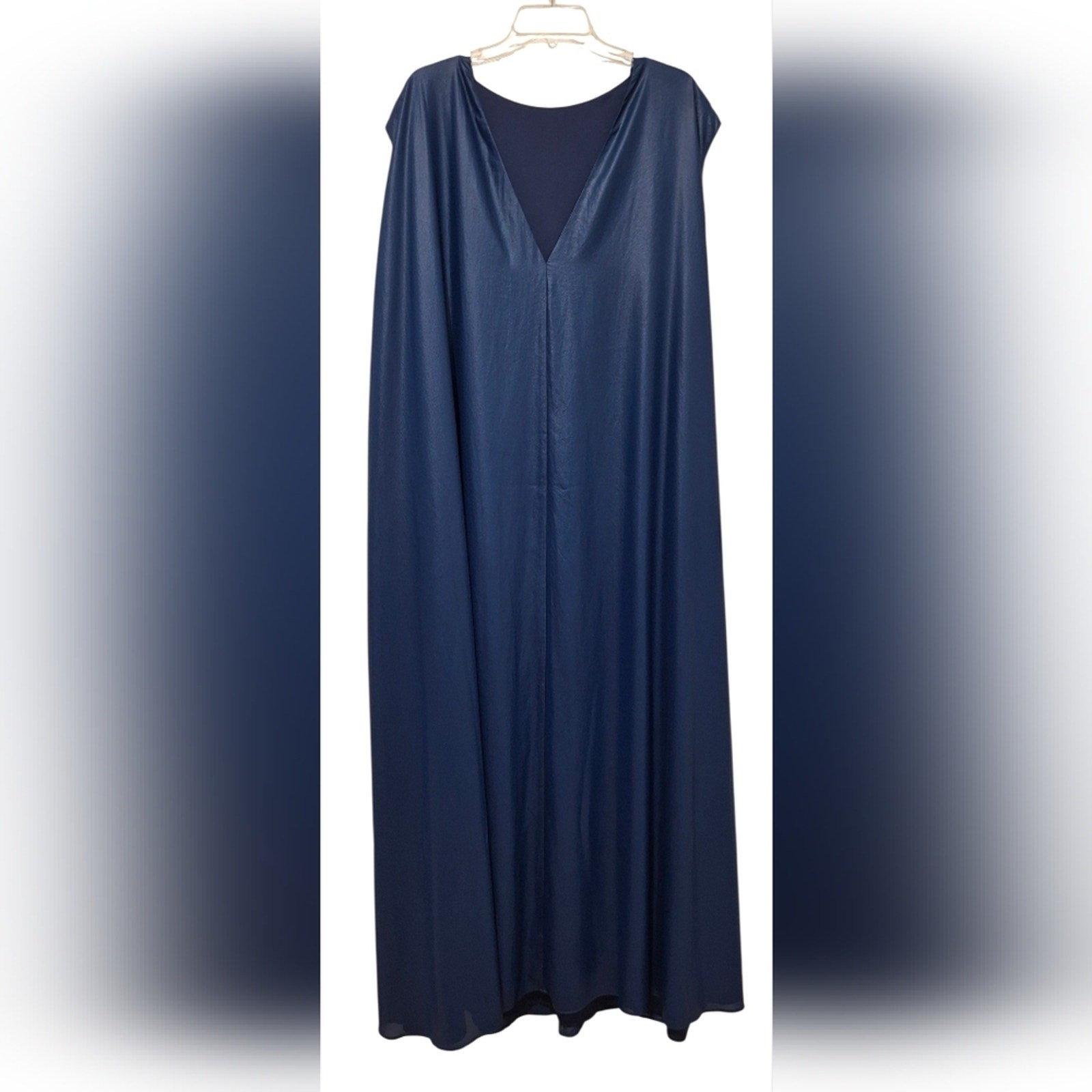 Kallmeyer Juliet Midnight Blue Foil Chiffon Cap Sleeve Round Neck Maxi Dress