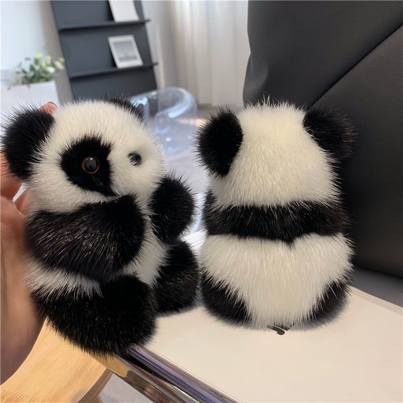 Adorable Panda Keychain 13cm Plush Faux Mink Fur Car Keys Cute Bag Charm Gift