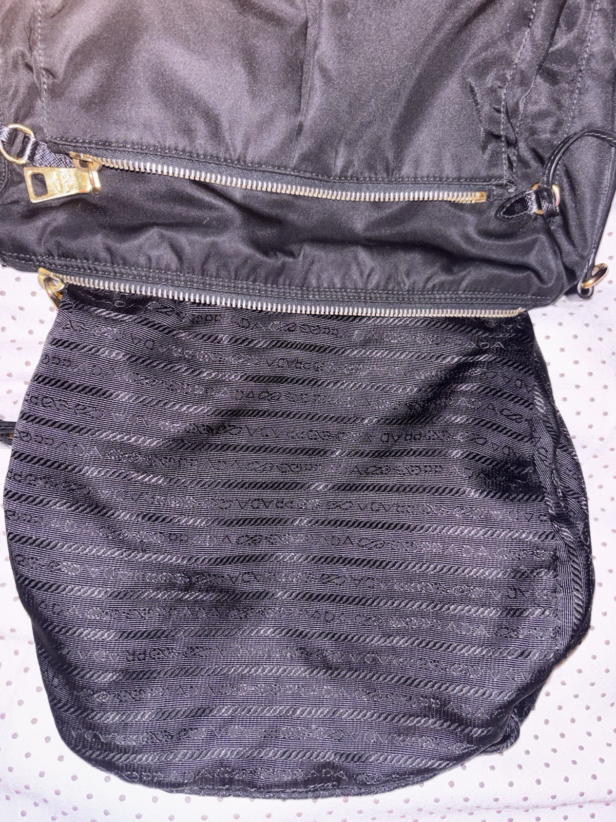 PRADA Black Crossbody Bag Gold Hardware Buckle Accent Zip Pockets